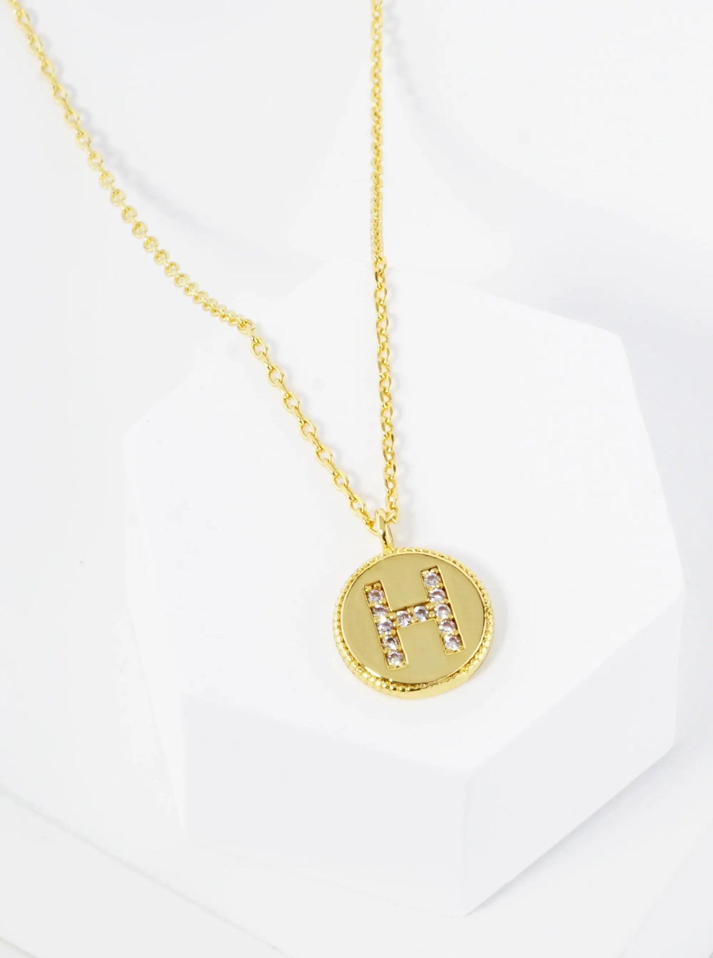 18K Gold Dipped 10mm Medallion Pave Set CZ Initial Pendant Necklace