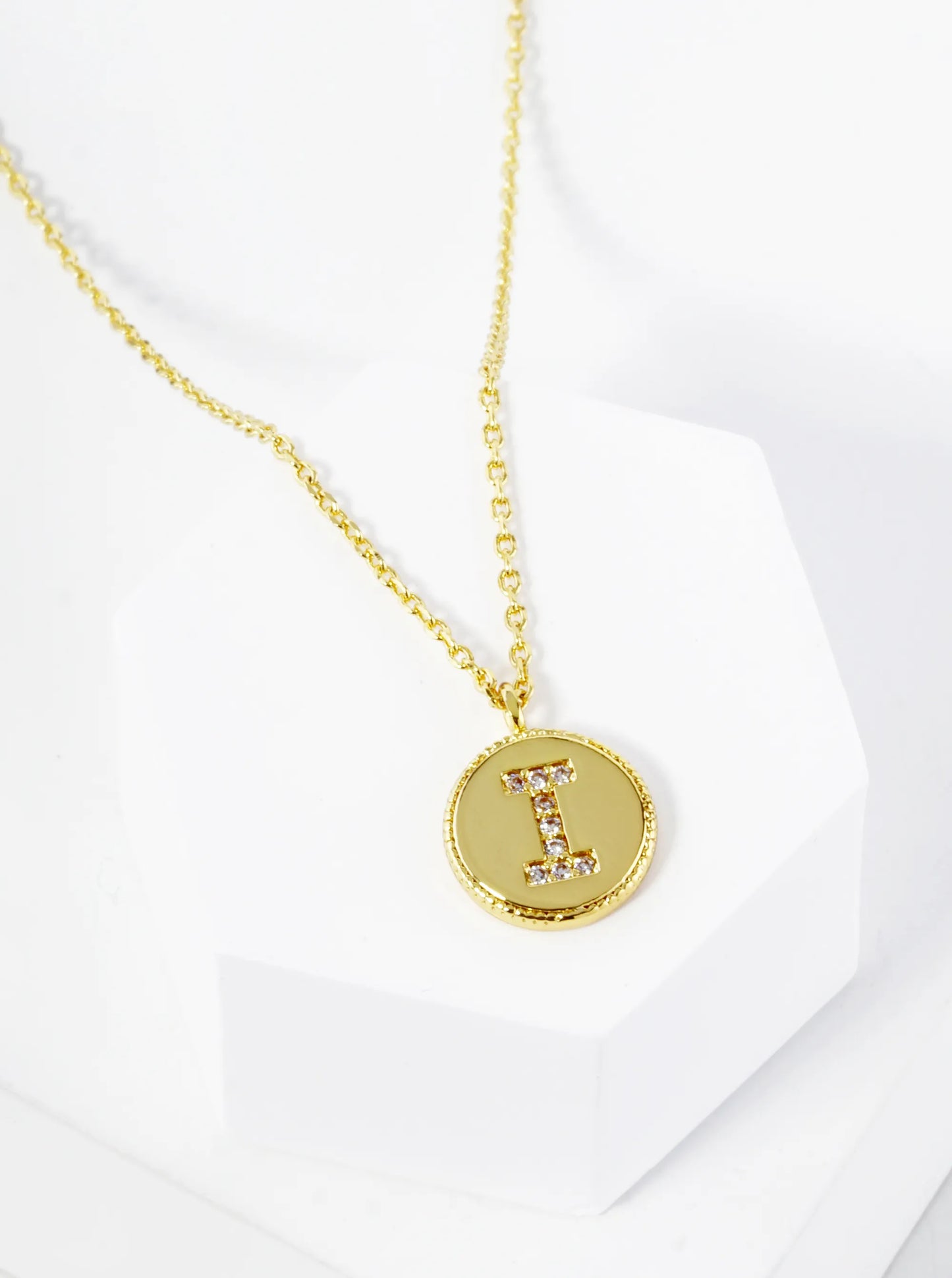 18K Gold Dipped 10mm Medallion Pave Set CZ Initial Pendant Necklace