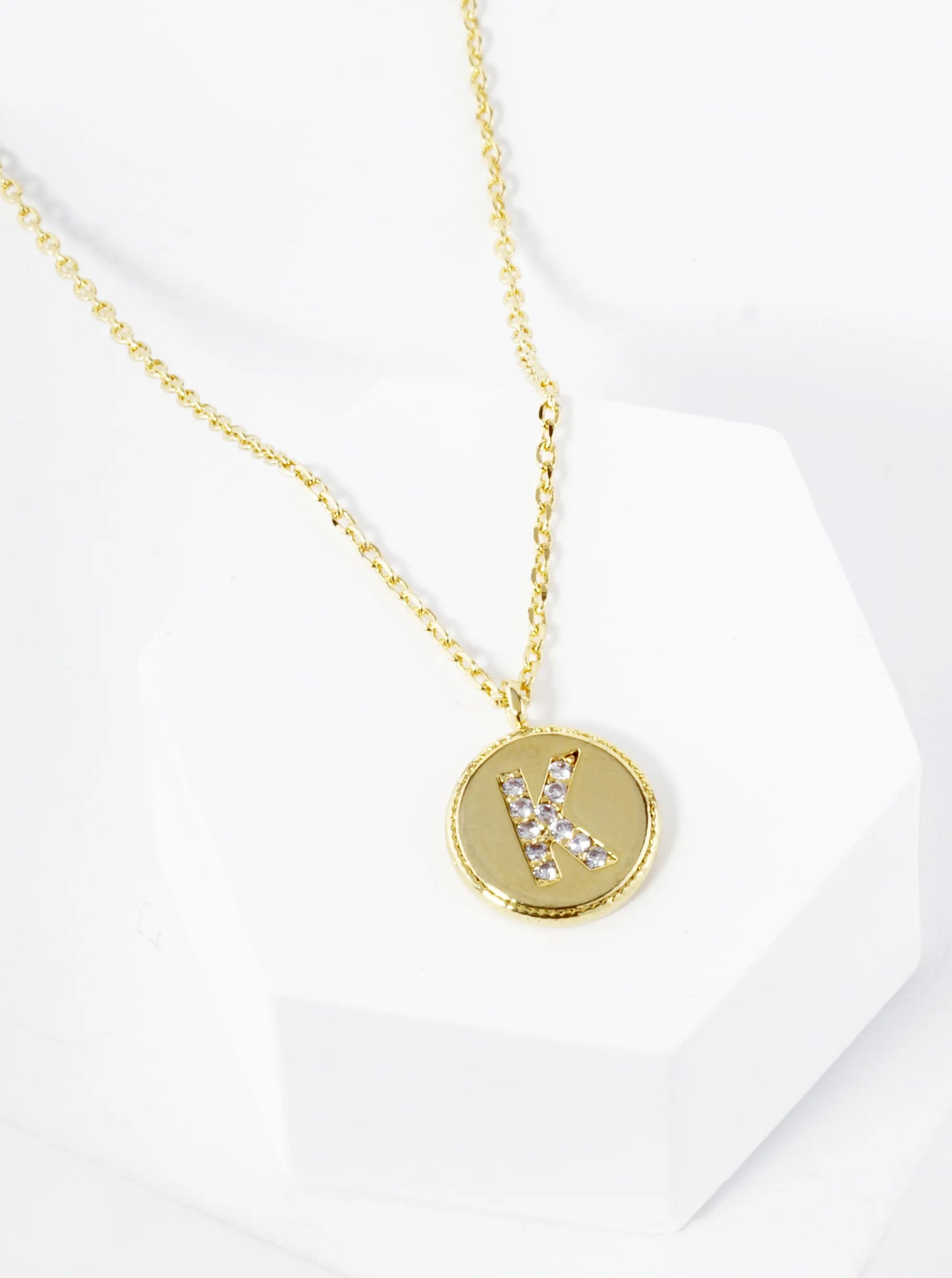 18K Gold Dipped 10mm Medallion Pave Set CZ Initial Pendant Necklace