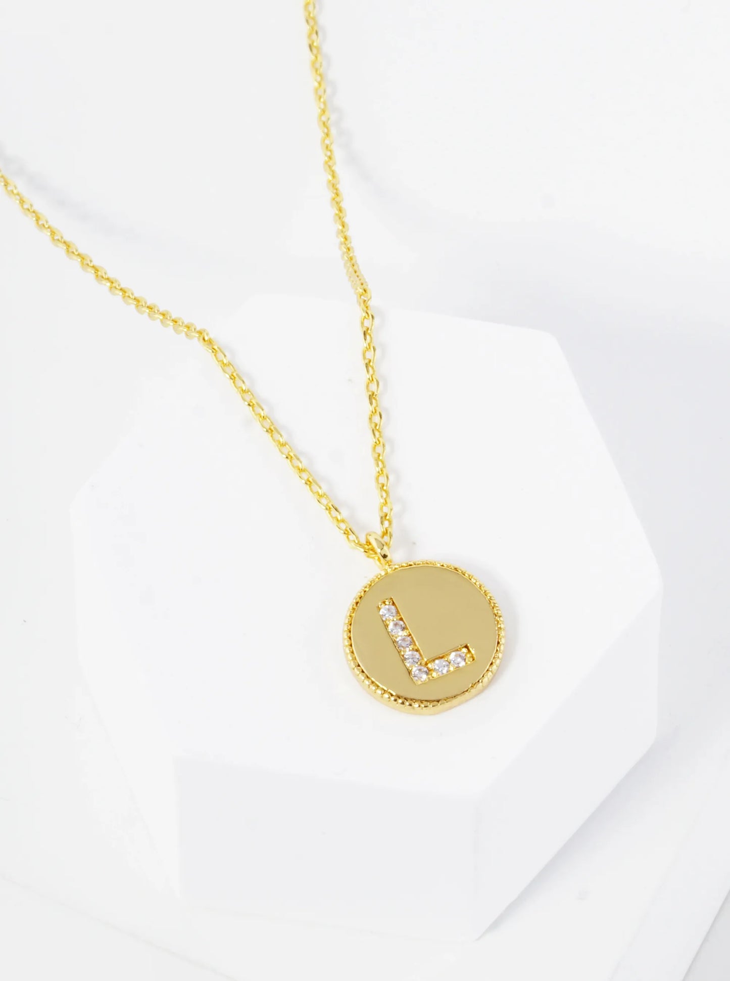 18K Gold Dipped 10mm Medallion Pave Set CZ Initial Pendant Necklace