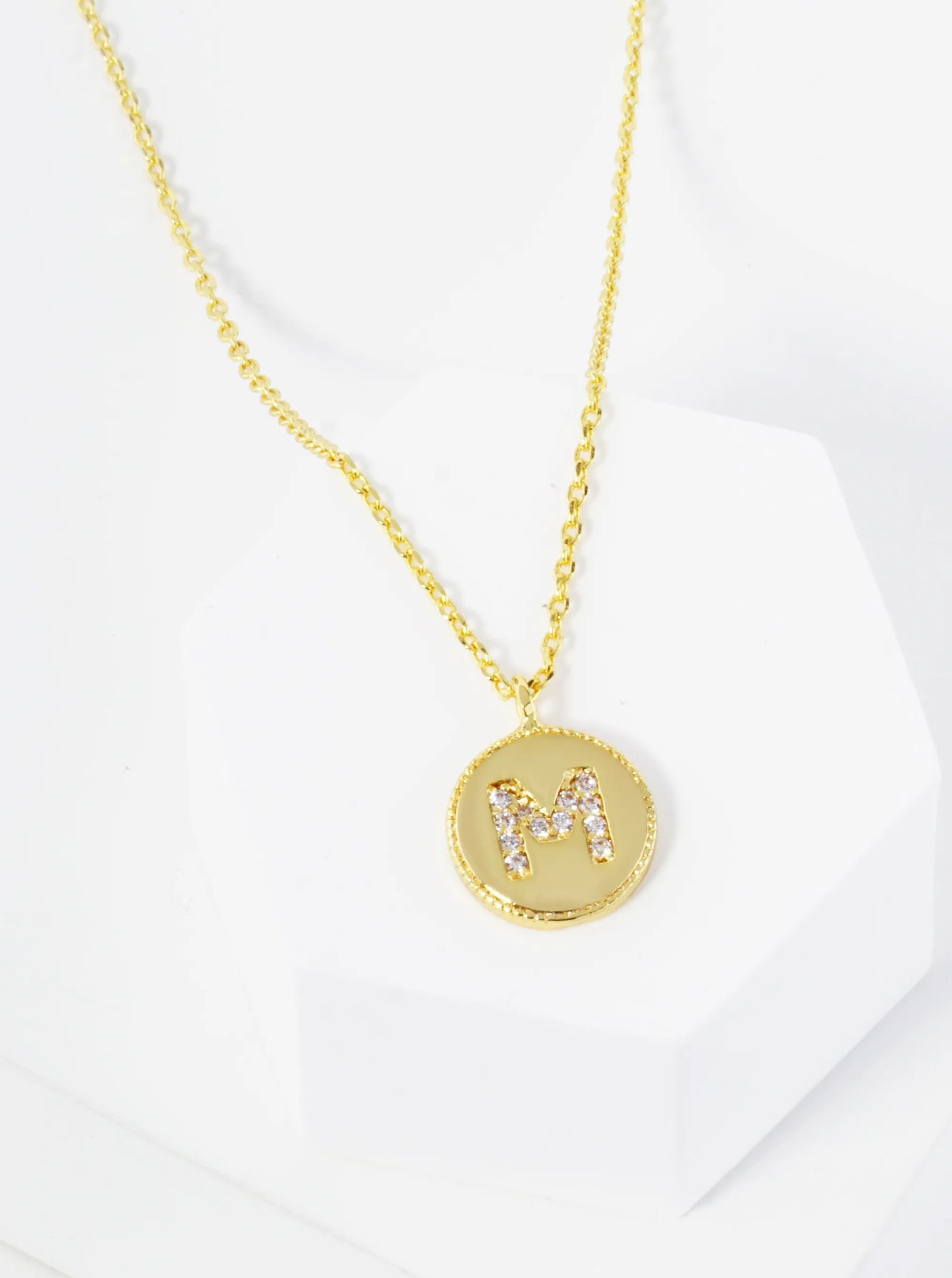 18K Gold Dipped 10mm Medallion Pave Set CZ Initial Pendant Necklace