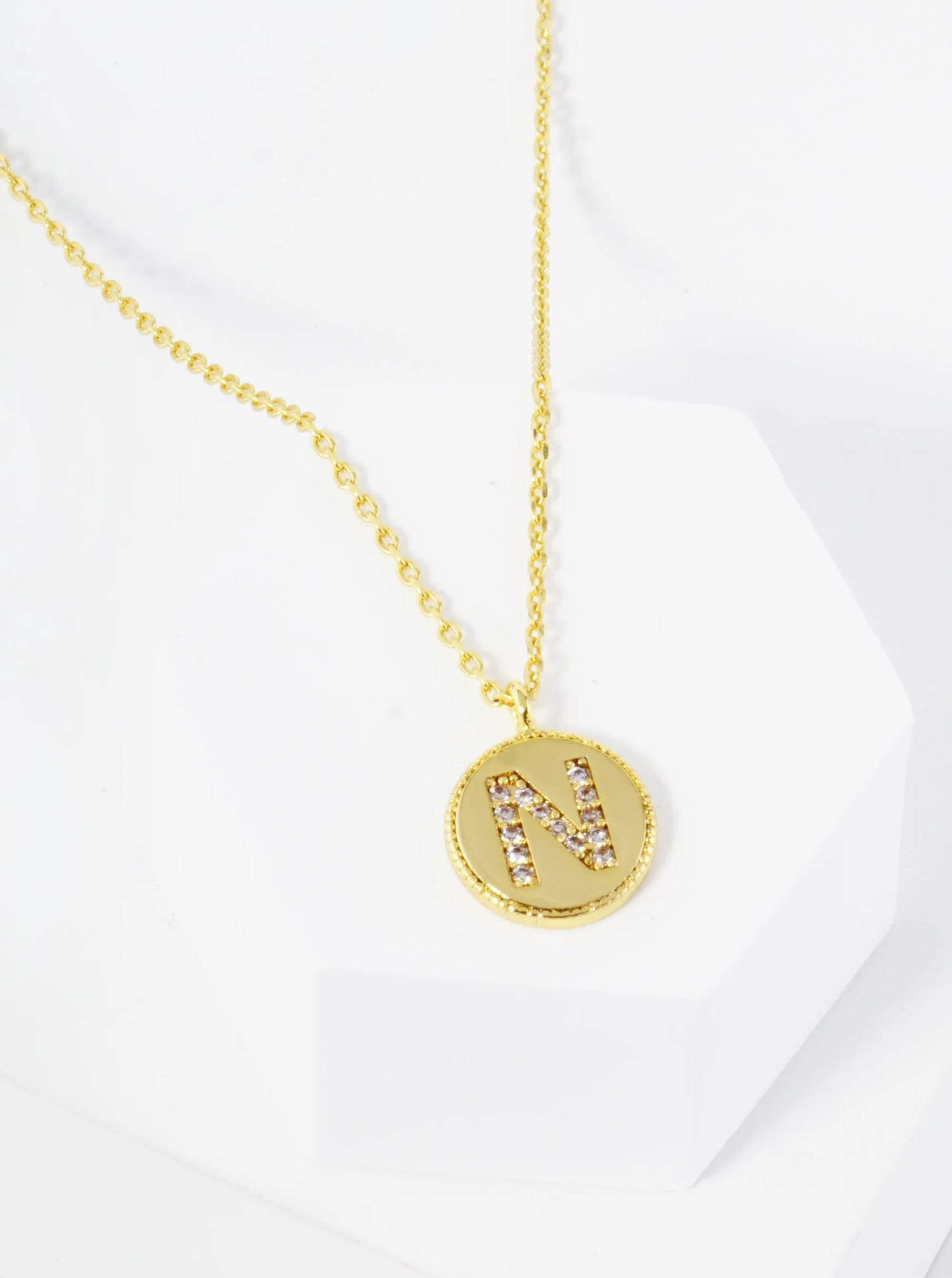 18K Gold Dipped 10mm Medallion Pave Set CZ Initial Pendant Necklace