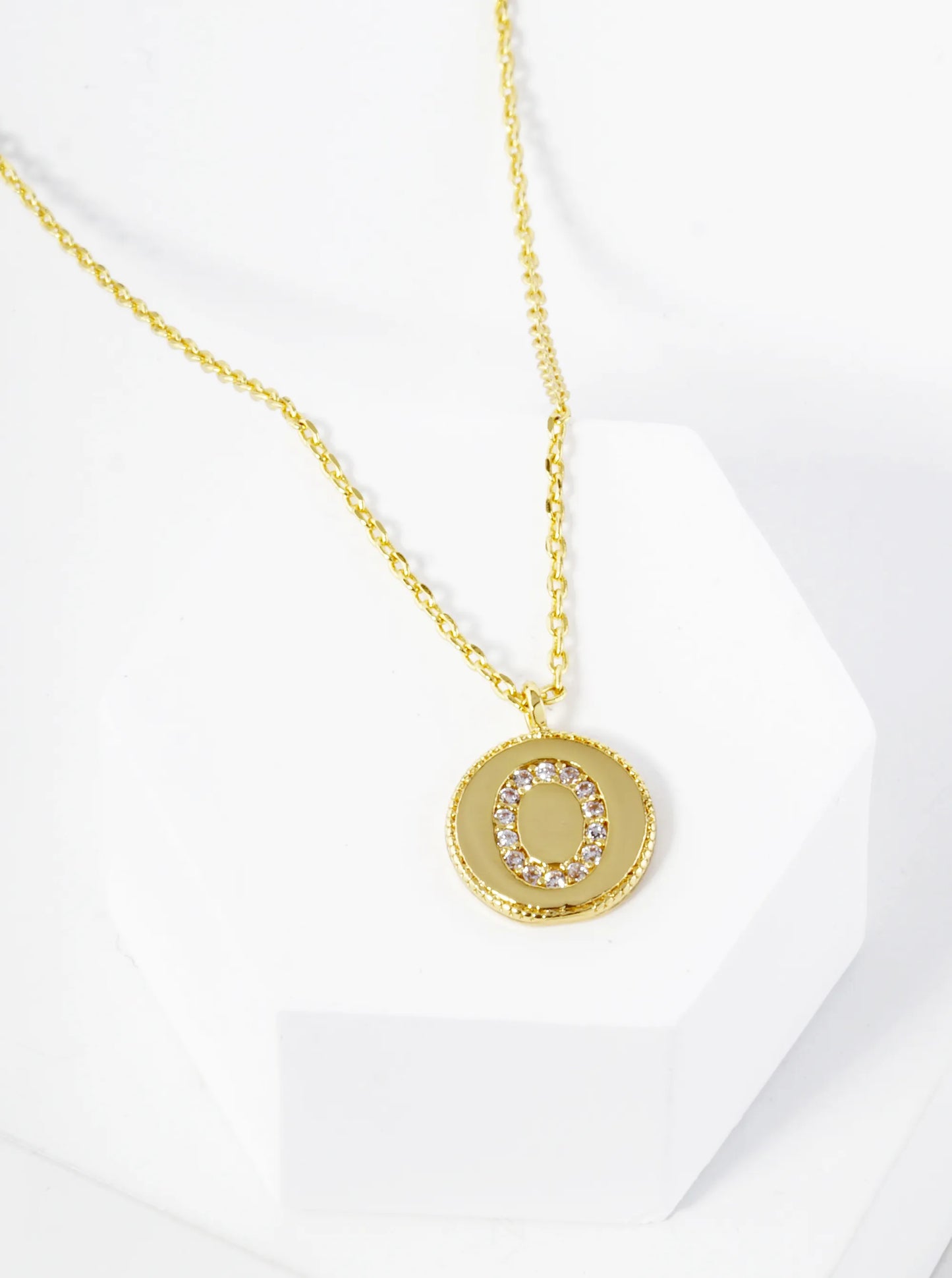18K Gold Dipped 10mm Medallion Pave Set CZ Initial Pendant Necklace