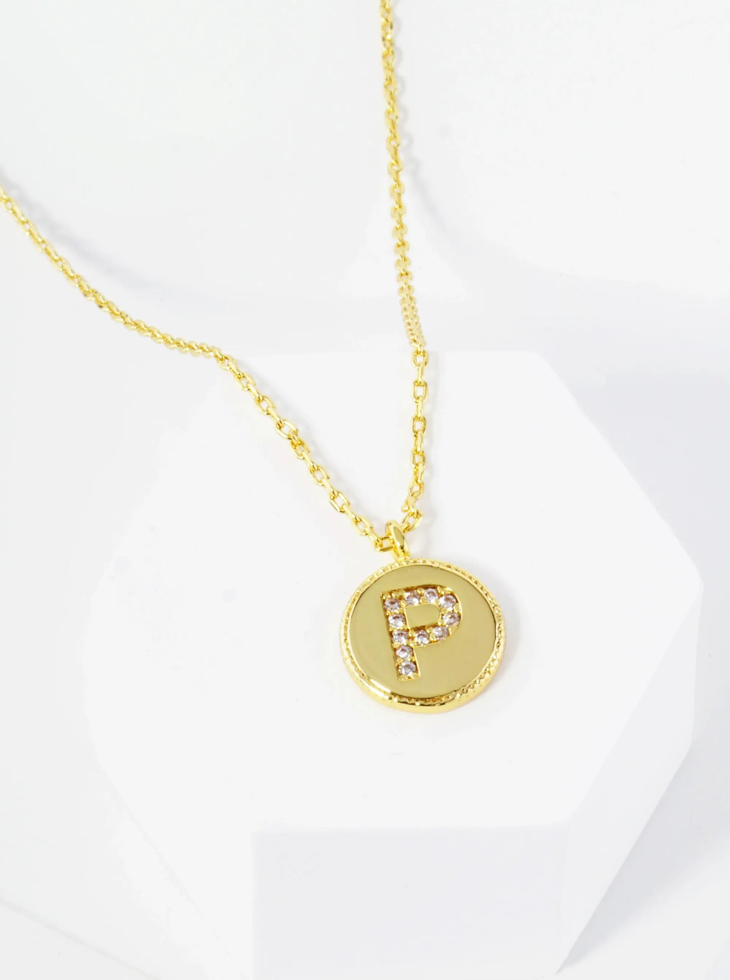 18K Gold Dipped 10mm Medallion Pave Set CZ Initial Pendant Necklace