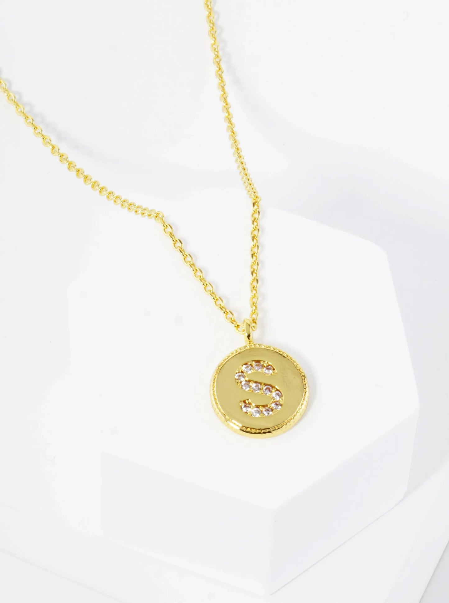 18K Gold Dipped 10mm Medallion Pave Set CZ Initial Pendant Necklace