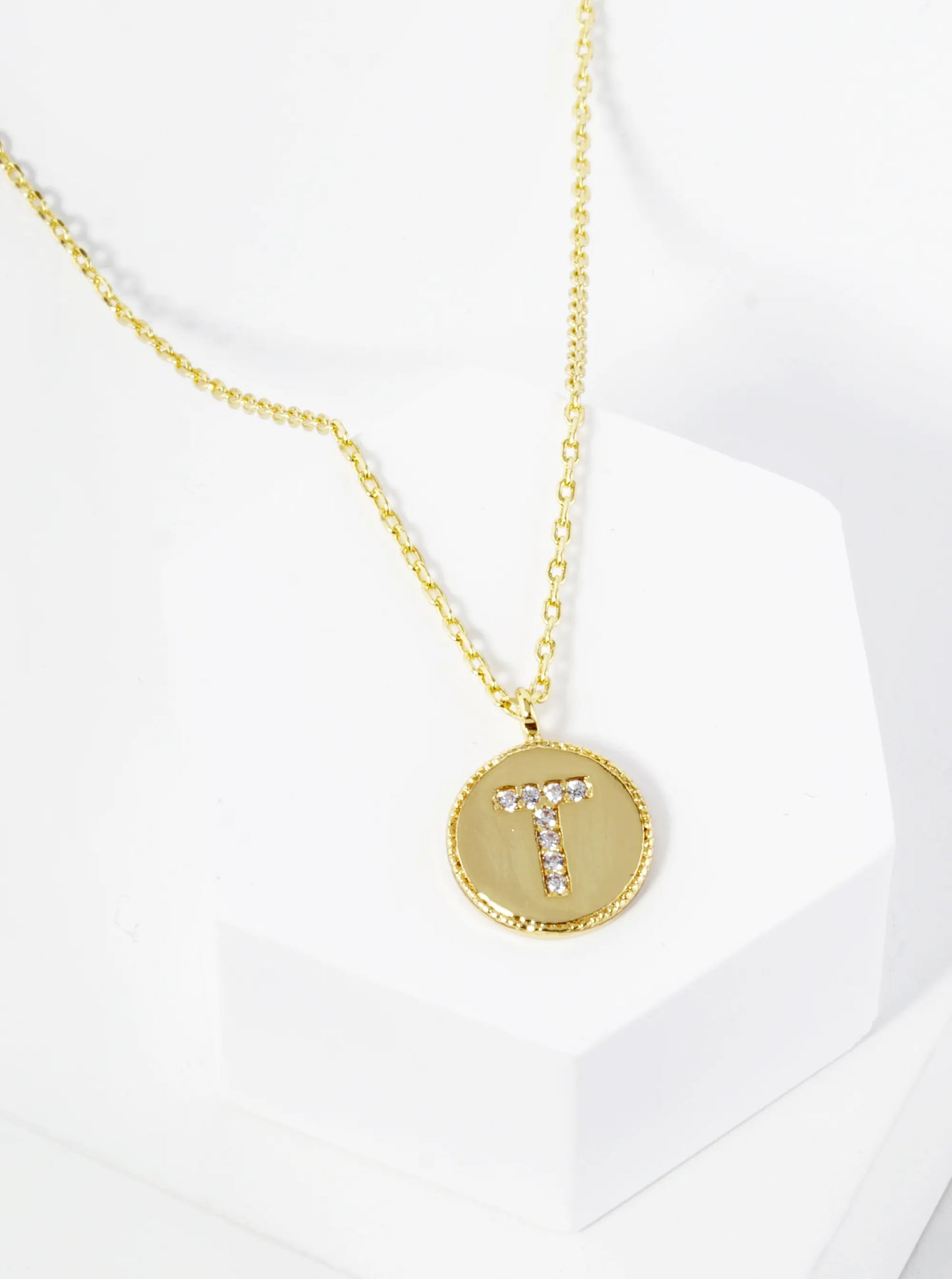 18K Gold Dipped 10mm Medallion Pave Set CZ Initial Pendant Necklace