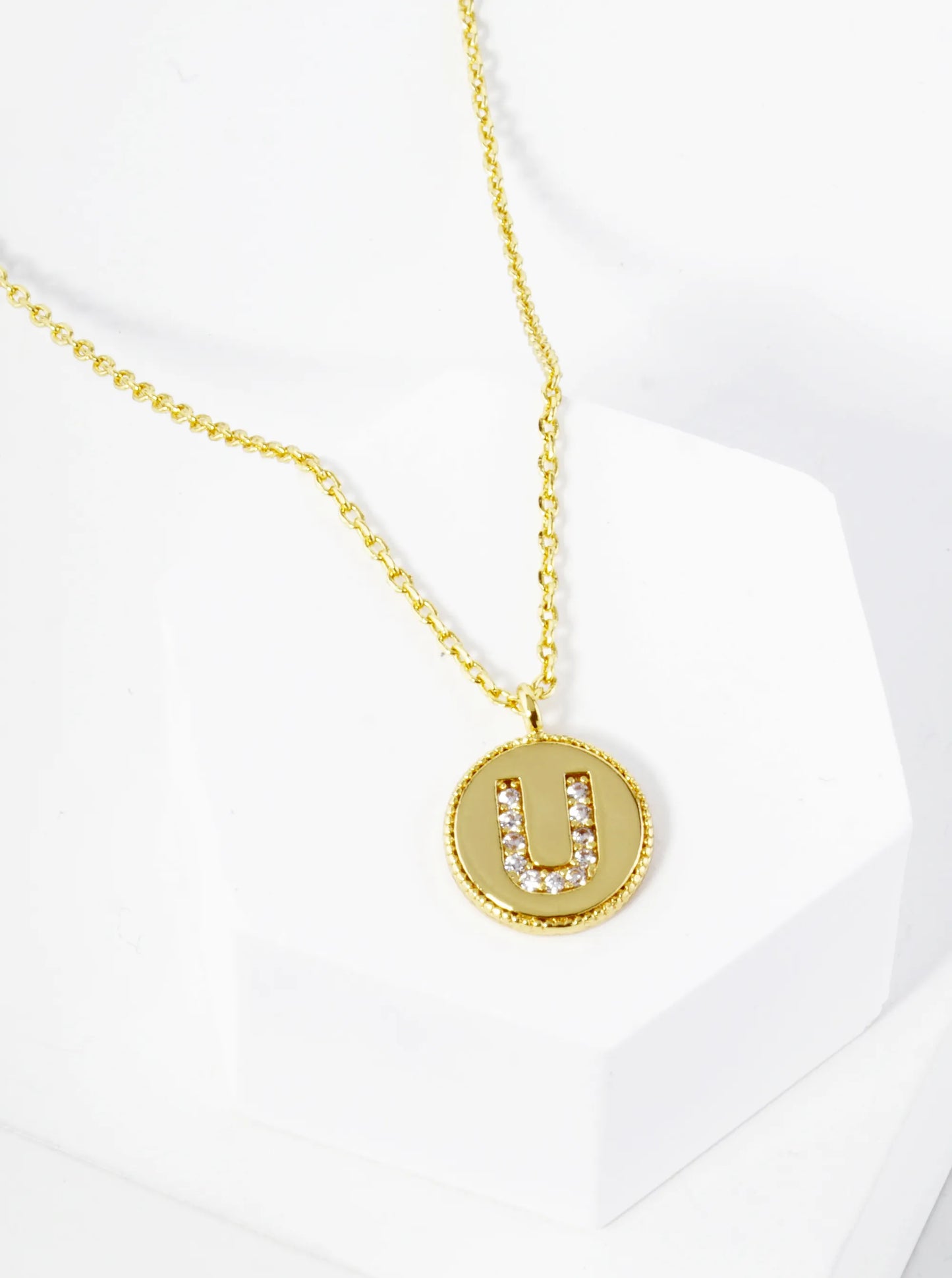 18K Gold Dipped 10mm Medallion Pave Set CZ Initial Pendant Necklace