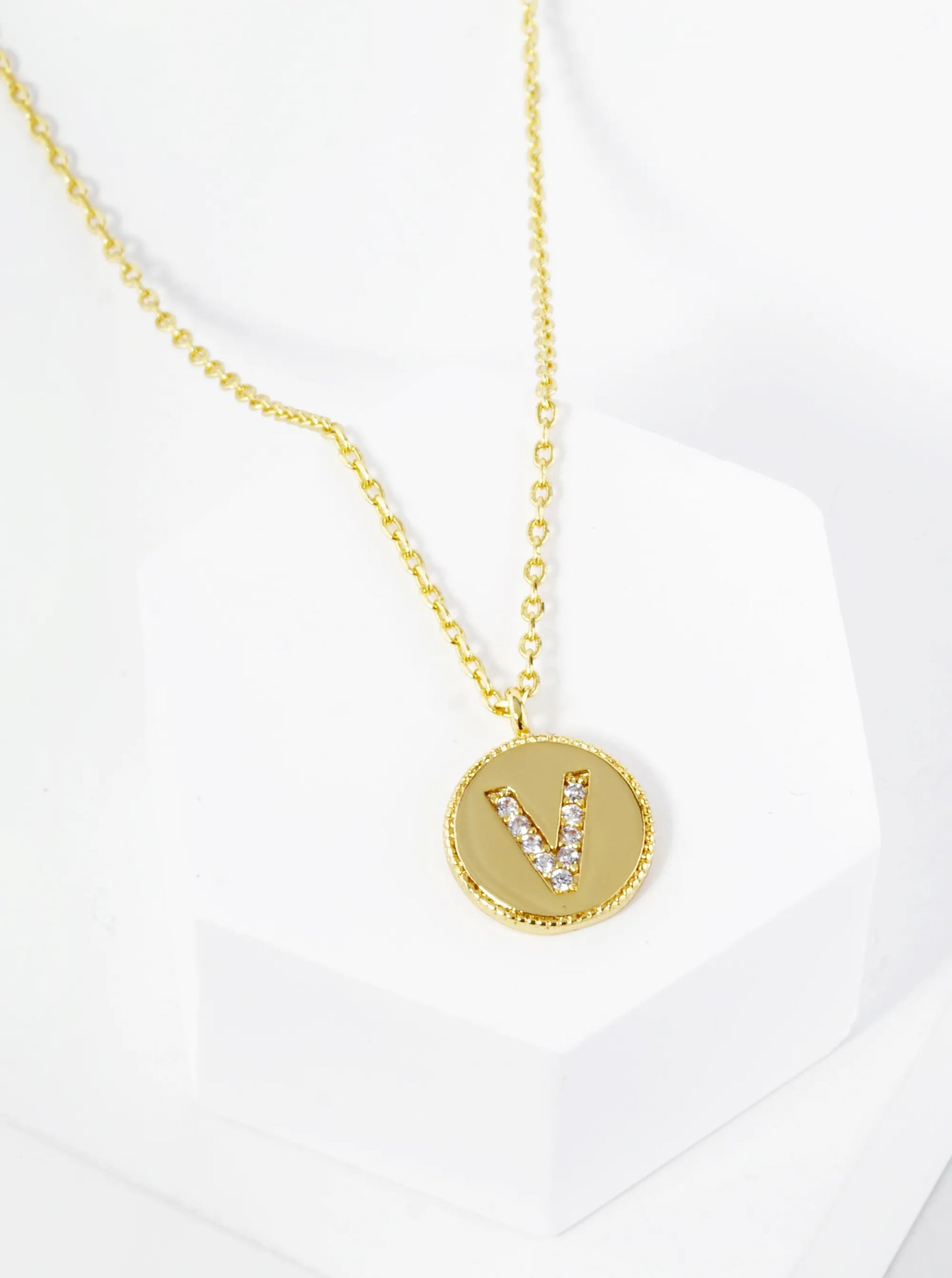 18K Gold Dipped 10mm Medallion Pave Set CZ Initial Pendant Necklace