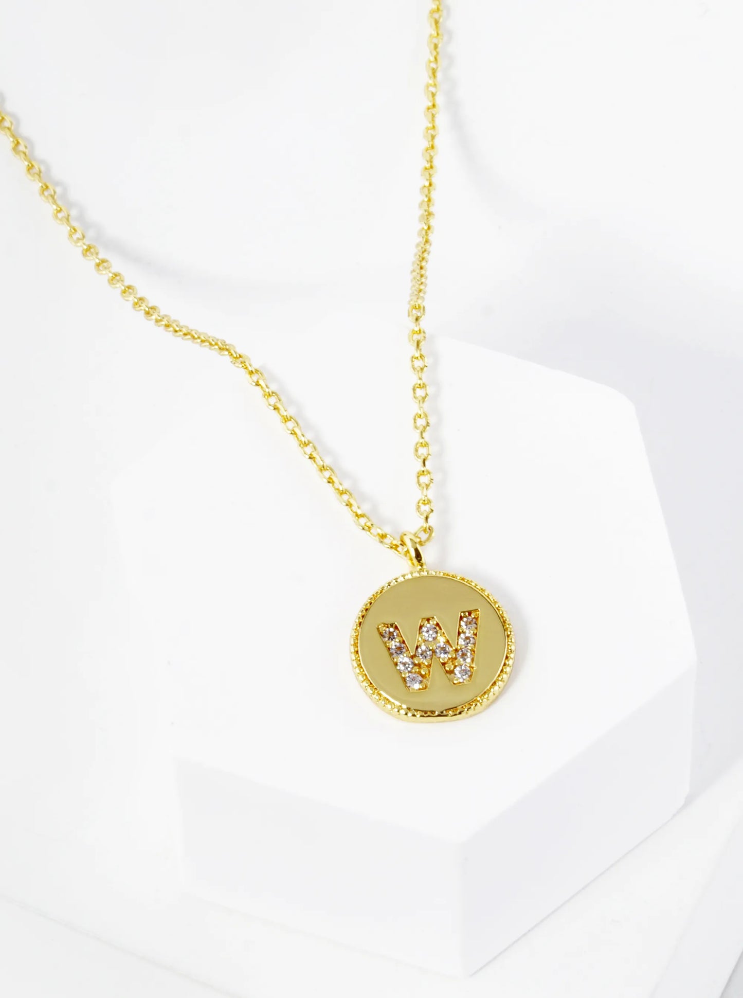 18K Gold Dipped 10mm Medallion Pave Set CZ Initial Pendant Necklace