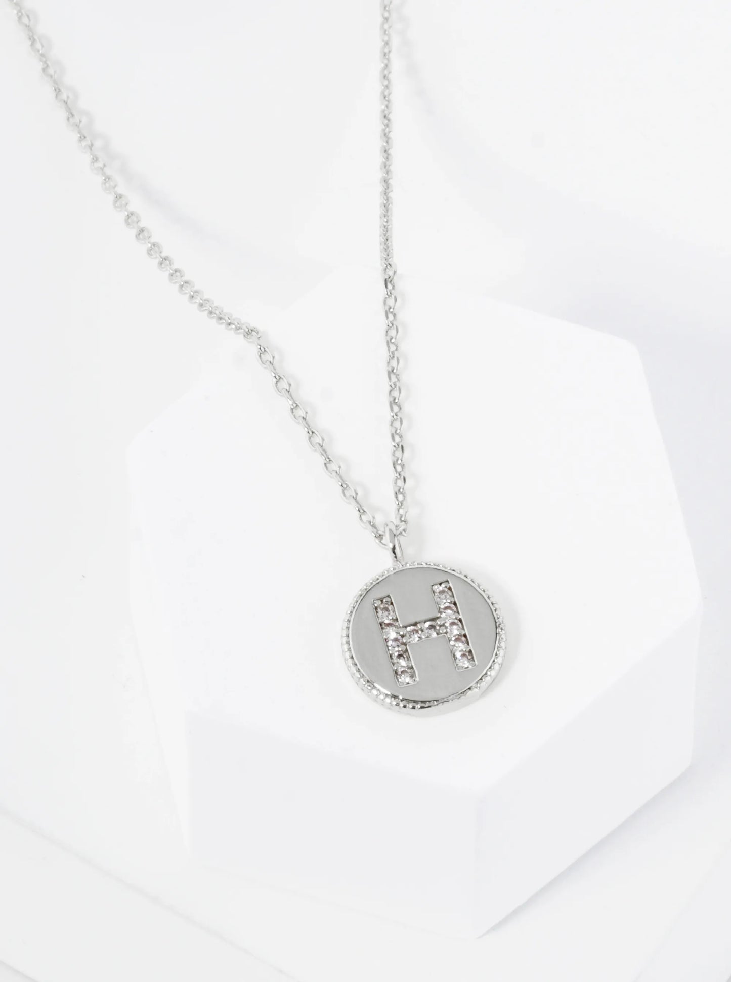 18K Gold Dipped 10mm Medallion Pave Set CZ Initial Pendant Necklace