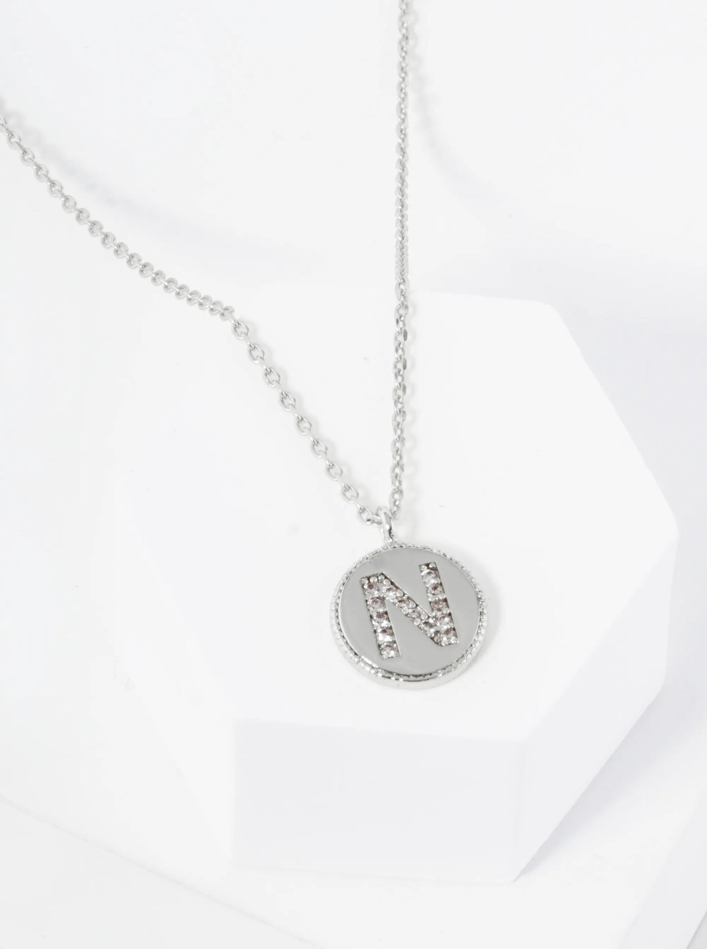 18K Gold Dipped 10mm Medallion Pave Set CZ Initial Pendant Necklace