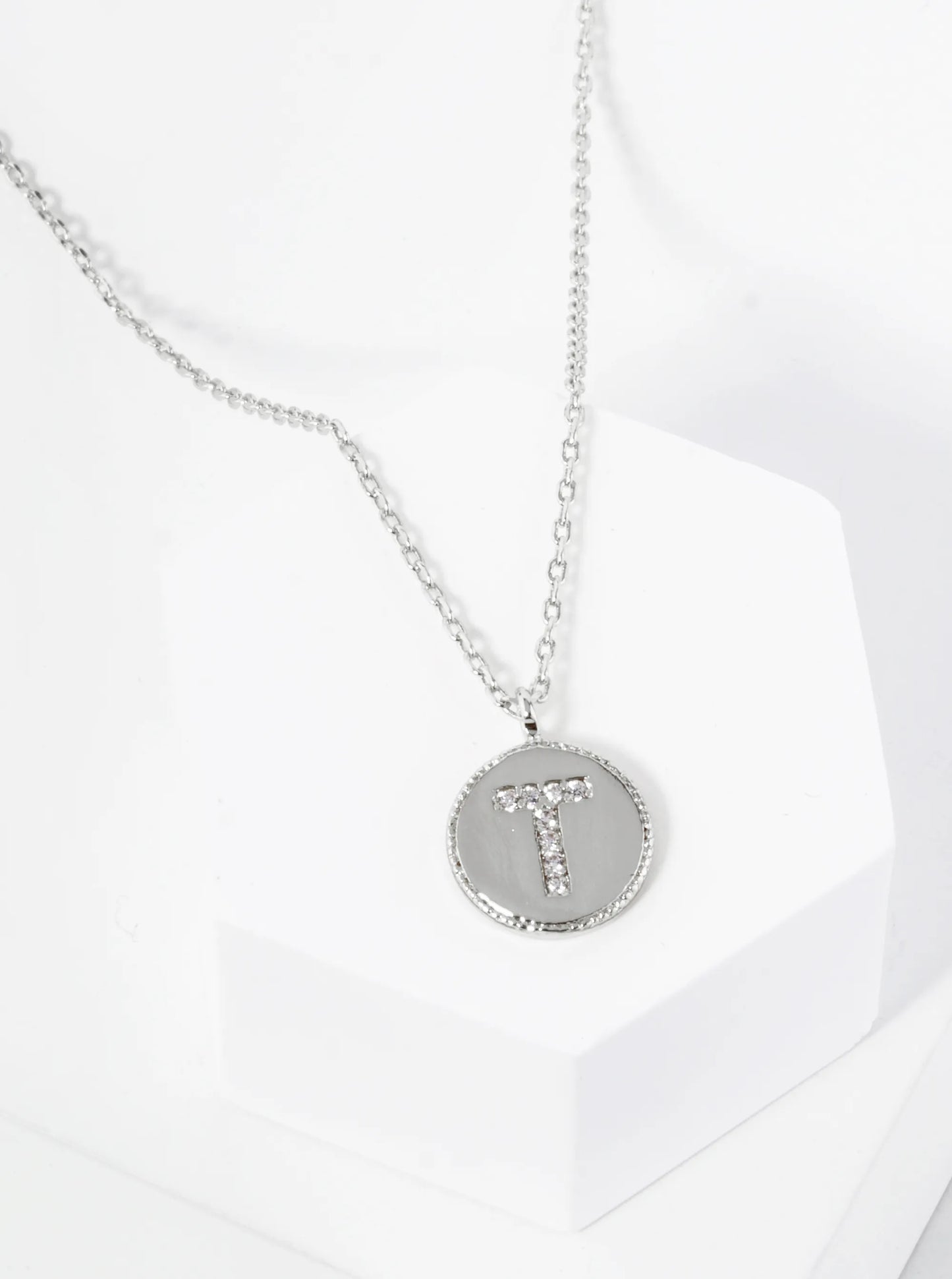 18K Gold Dipped 10mm Medallion Pave Set CZ Initial Pendant Necklace