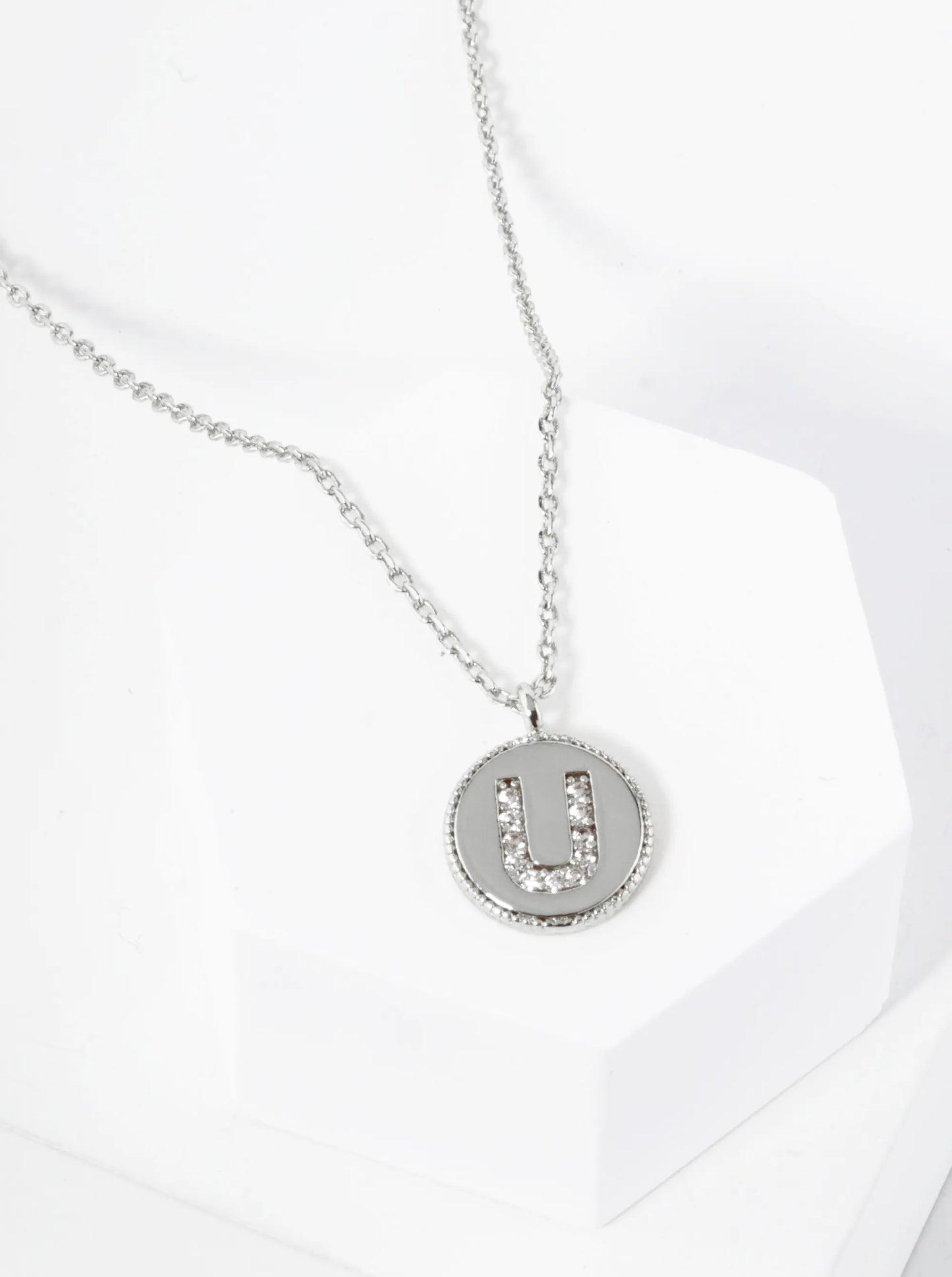 18K Gold Dipped 10mm Medallion Pave Set CZ Initial Pendant Necklace