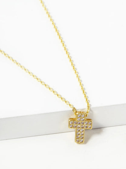 18K Gold Dipped 10mm Pave Cubic Zirconia Cross Pendant Necklace