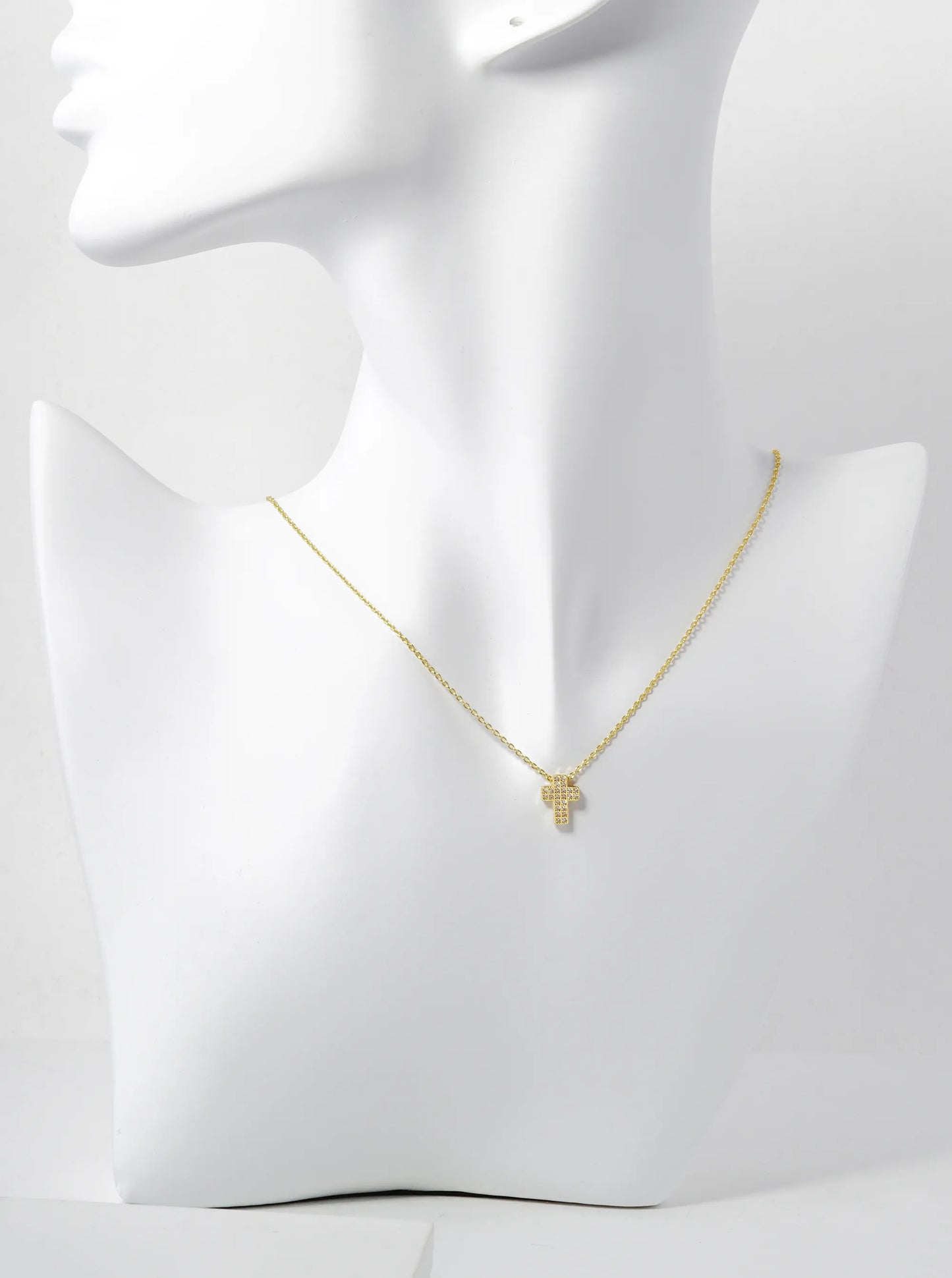 18K Gold Dipped 10mm Pave Cubic Zirconia Cross Pendant Necklace