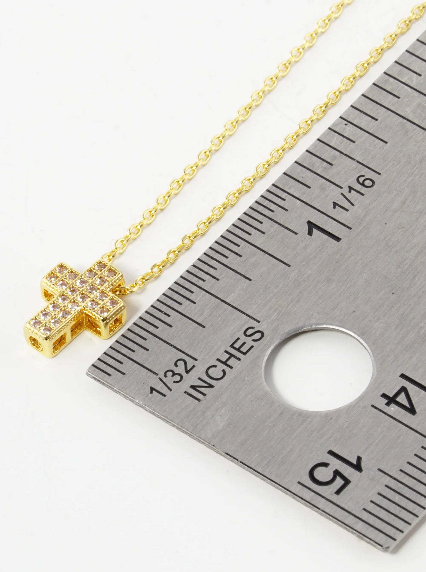 18K Gold Dipped 10mm Pave Cubic Zirconia Cross Pendant Necklace