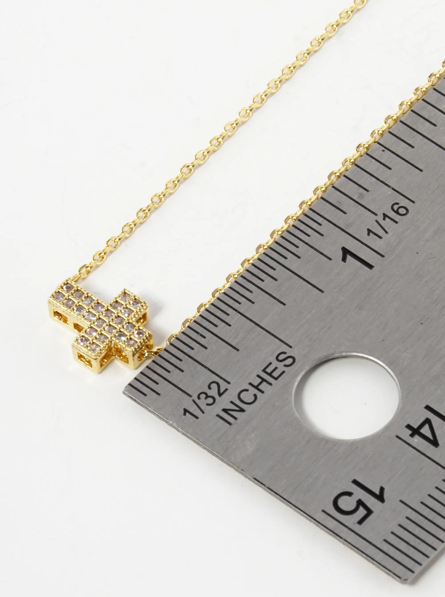 18K Gold Dipped 10mm Sideways Pave Cubic Zirconia Cross Pendant Necklace