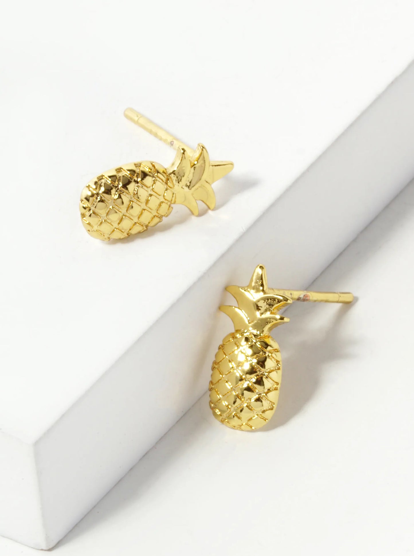 18K Gold Dipped 10mm Textured Brass Pineapple Sterling Silver Post Stud Earrings