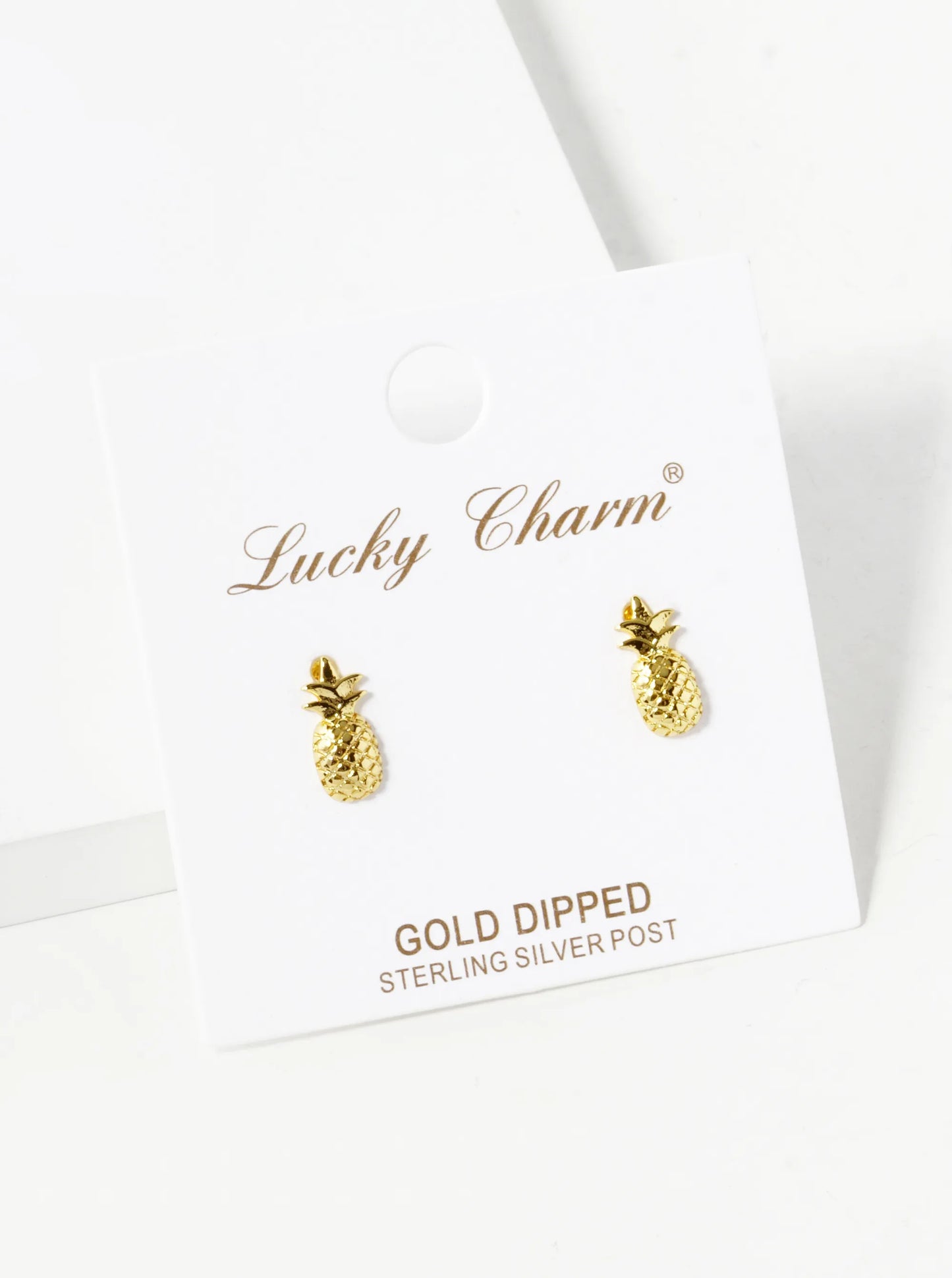 18K Gold Dipped 10mm Textured Brass Pineapple Sterling Silver Post Stud Earrings