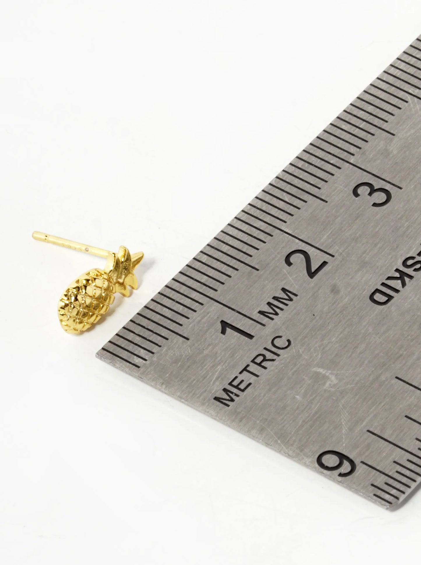 18K Gold Dipped 10mm Textured Brass Pineapple Sterling Silver Post Stud Earrings