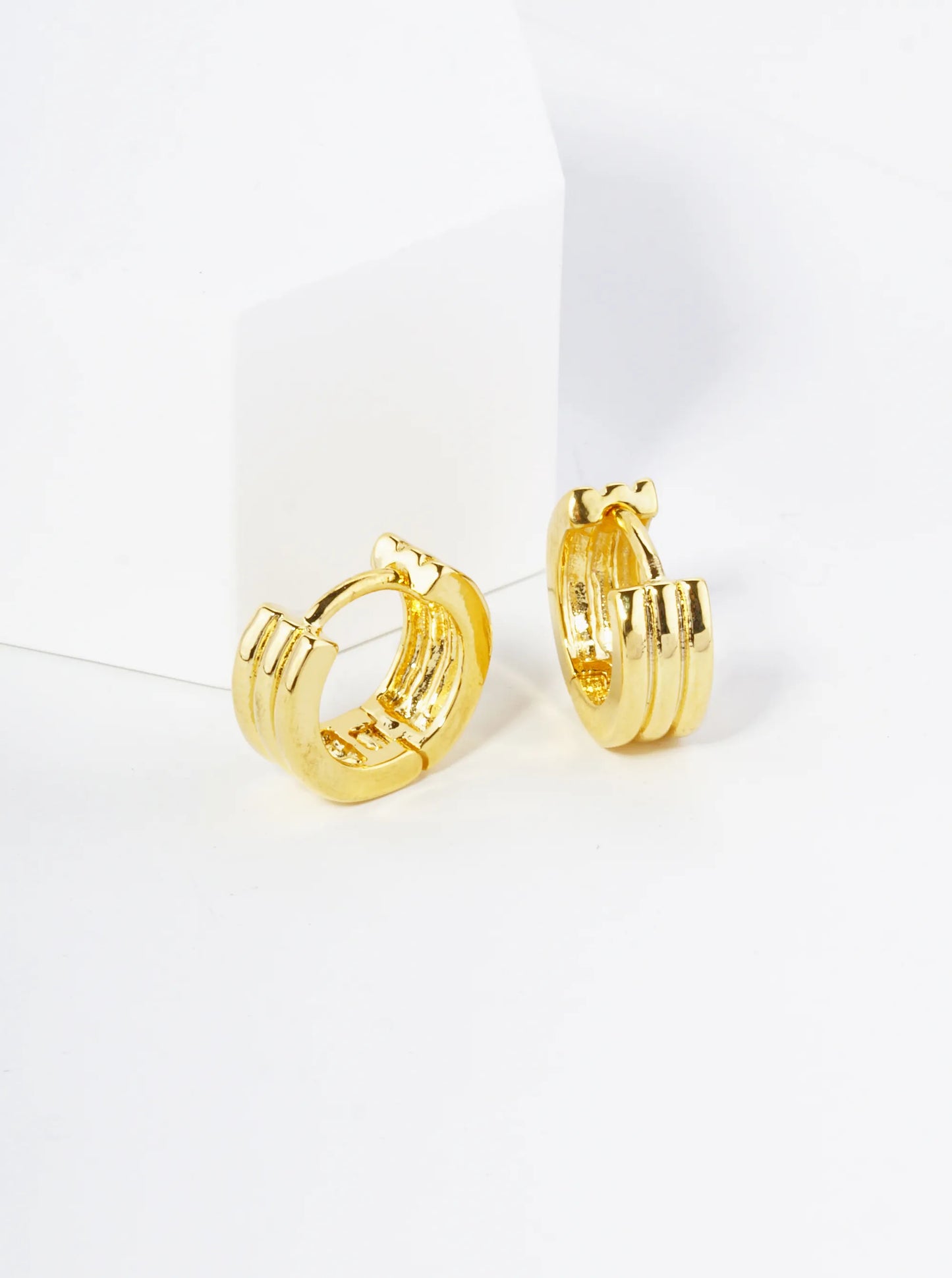 18K Gold Dipped 10mm Textured Huggie Hoop Earrings