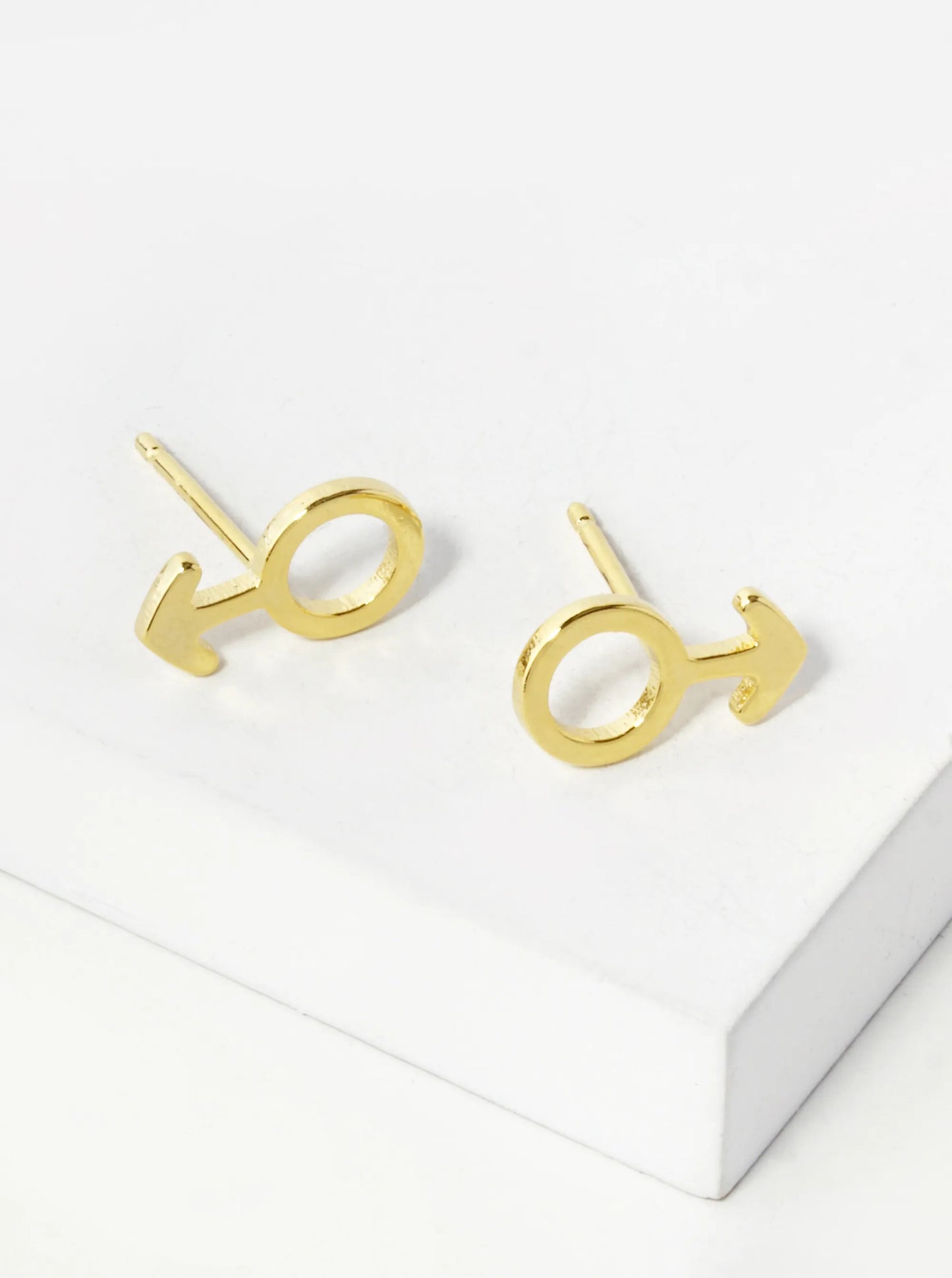 18K Gold Dipped 11mm Brass Male Gender Symbol Sterling Silver Post Stud Earrings