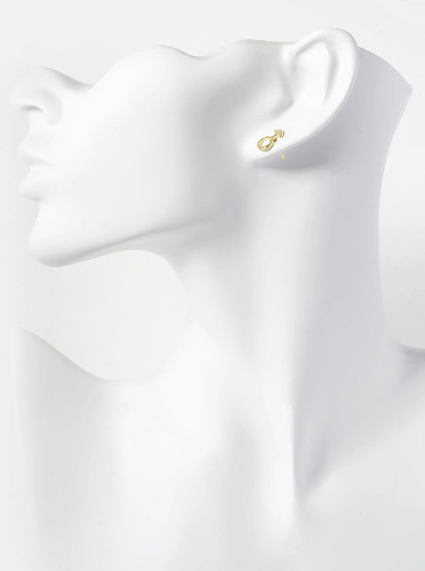 18K Gold Dipped 11mm Brass Male Gender Symbol Sterling Silver Post Stud Earrings