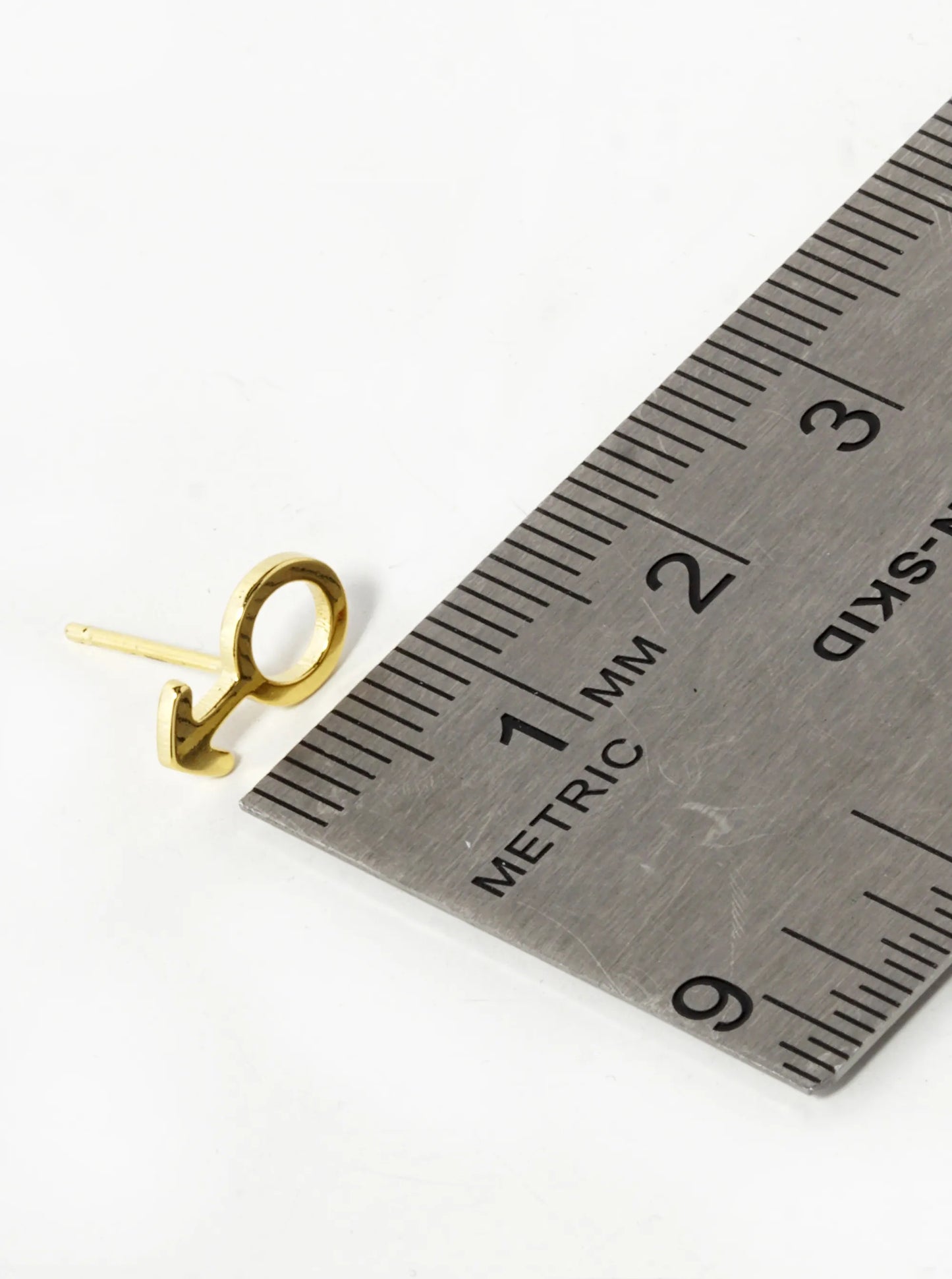 18K Gold Dipped 11mm Brass Male Gender Symbol Sterling Silver Post Stud Earrings