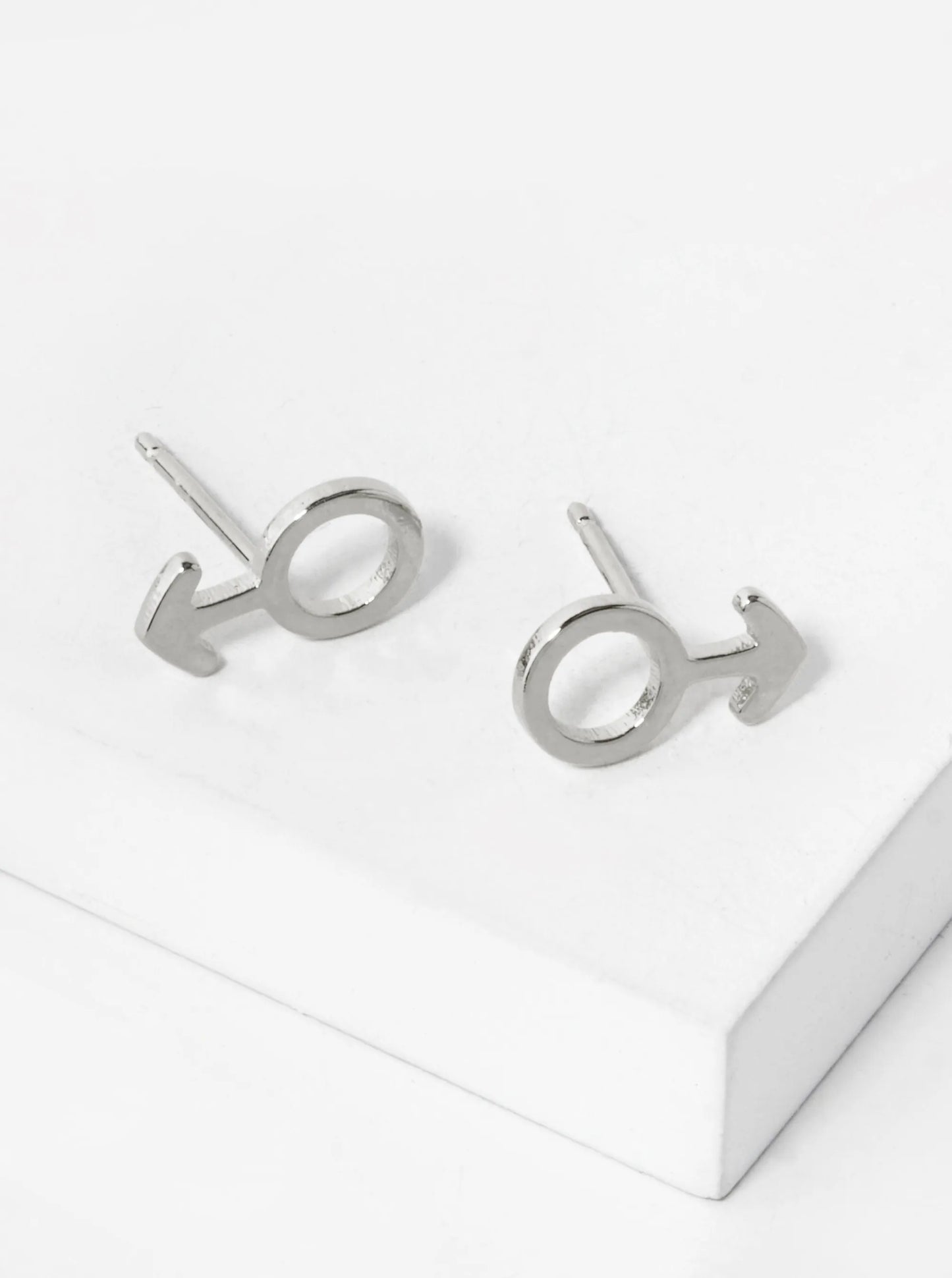 18K Gold Dipped 11mm Brass Male Gender Symbol Sterling Silver Post Stud Earrings