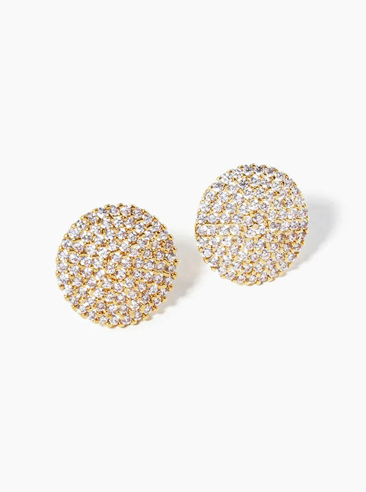 18K Gold Dipped 11mm CZ Pave Round Statement Post Stud Earrings