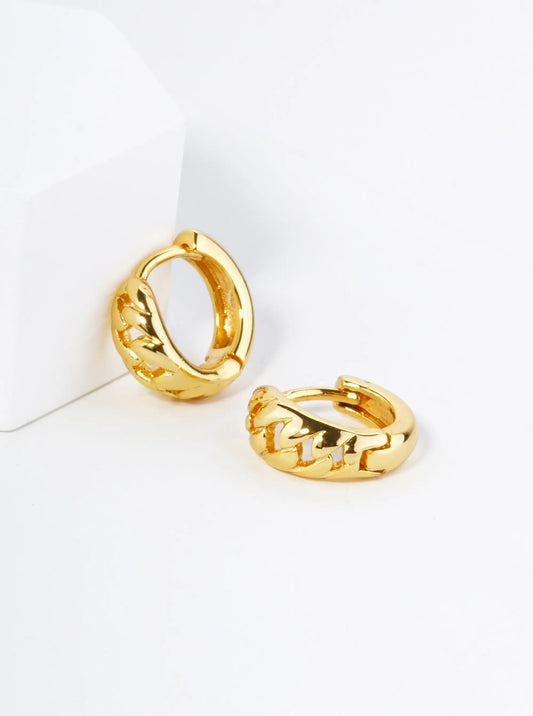 18K Gold Dipped 11mm Chain Huggie Hoop Earrings