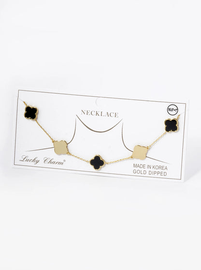 18K Gold Dipped 11mm Five Quatrefoil Station Necklace