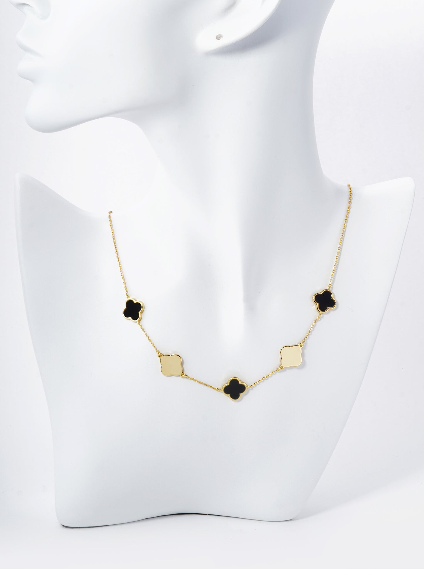18K Gold Dipped 11mm Five Quatrefoil Station Necklace