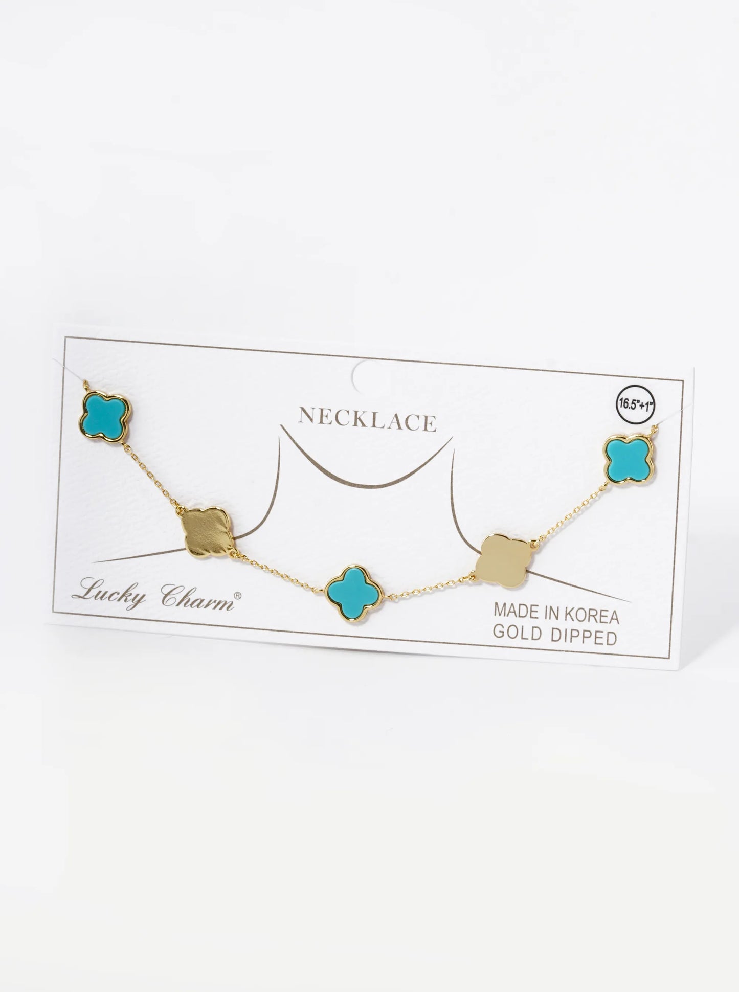 18K Gold Dipped 11mm Five Quatrefoil Station Necklace