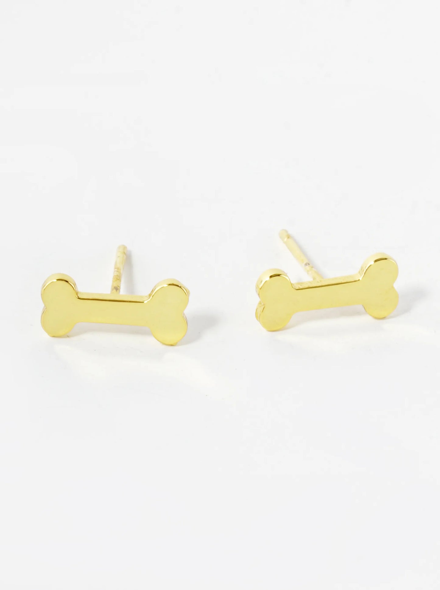 18K Gold Dipped 11mm Flat Dog Themed Bone Treats Stud Earrings
