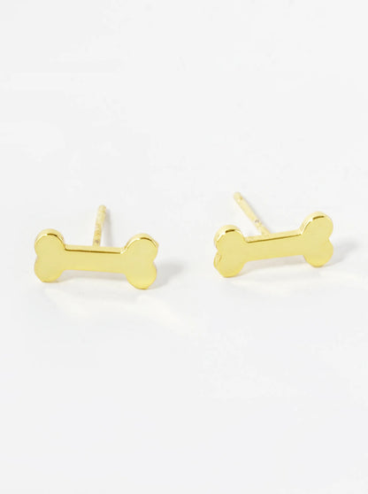 18K Gold Dipped 11mm Flat Dog Themed Bone Treats Stud Earrings