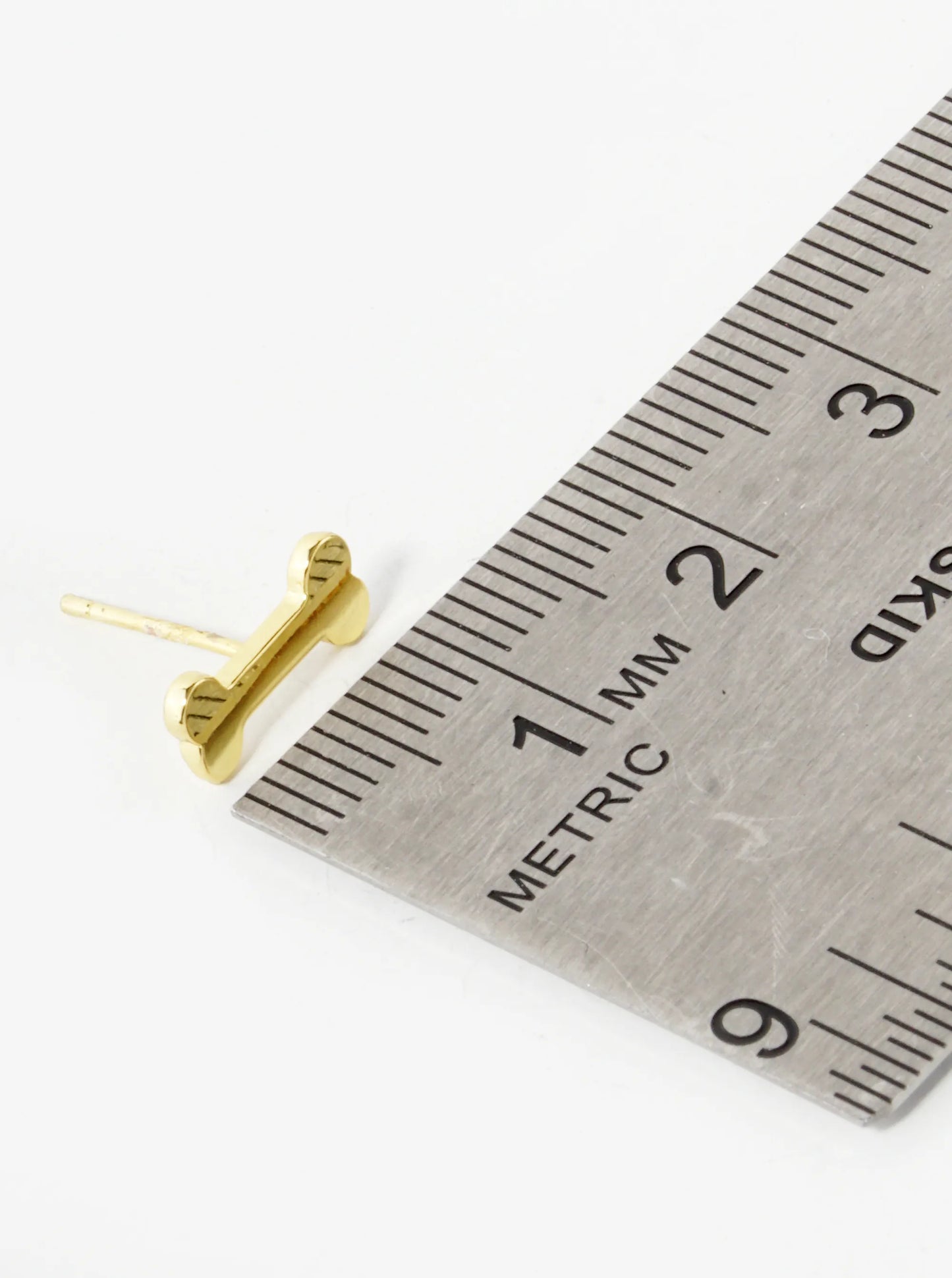 18K Gold Dipped 11mm Flat Dog Themed Bone Treats Stud Earrings