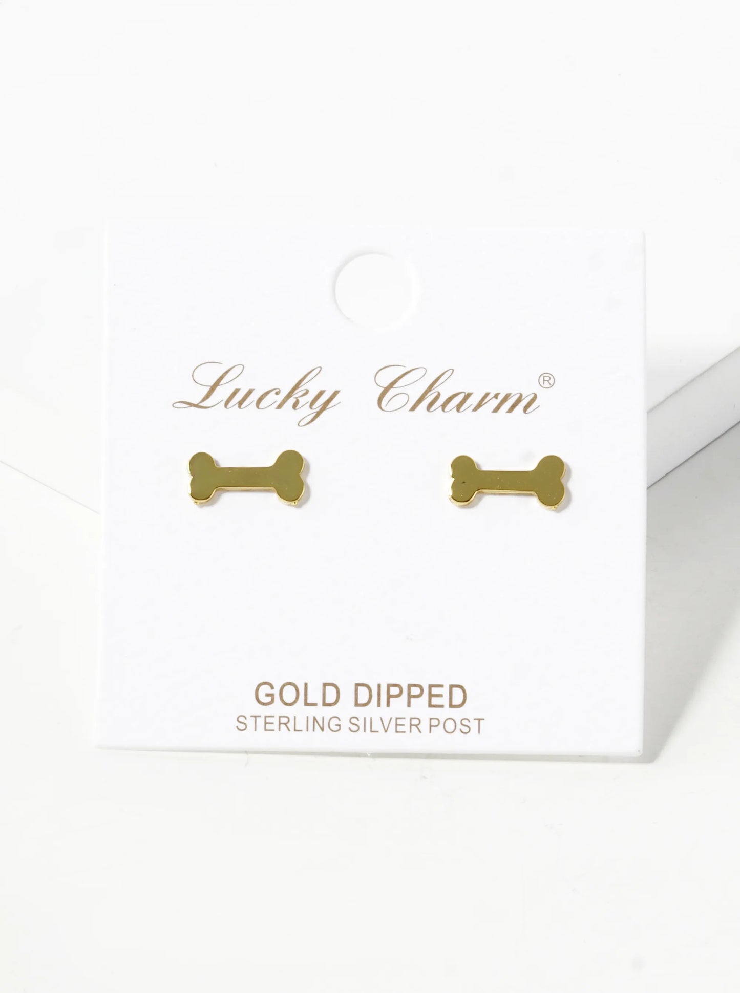 18K Gold Dipped 11mm Flat Dog Themed Bone Treats Stud Earrings