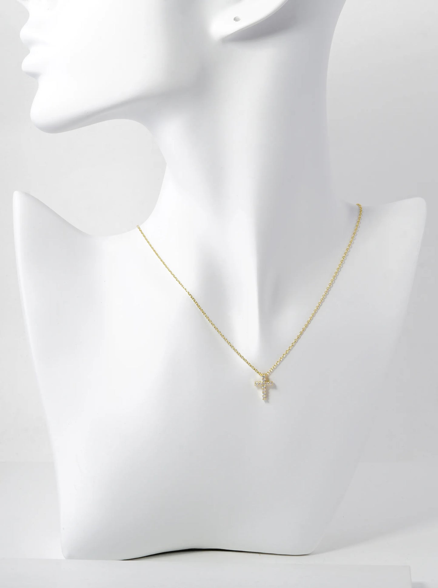 18K Gold Dipped 11mm Pave Cubic Zirconia Cross Pendant Necklace