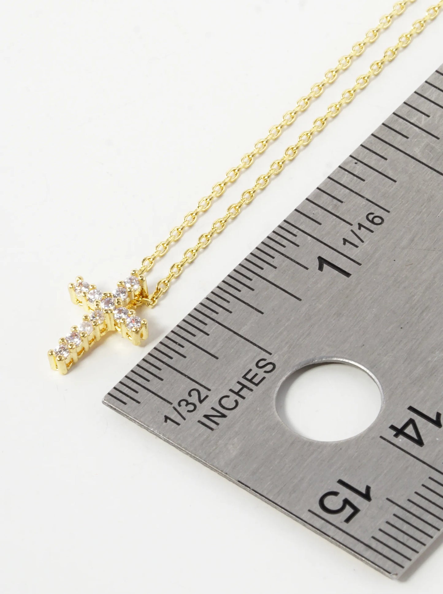 18K Gold Dipped 11mm Pave Cubic Zirconia Cross Pendant Necklace