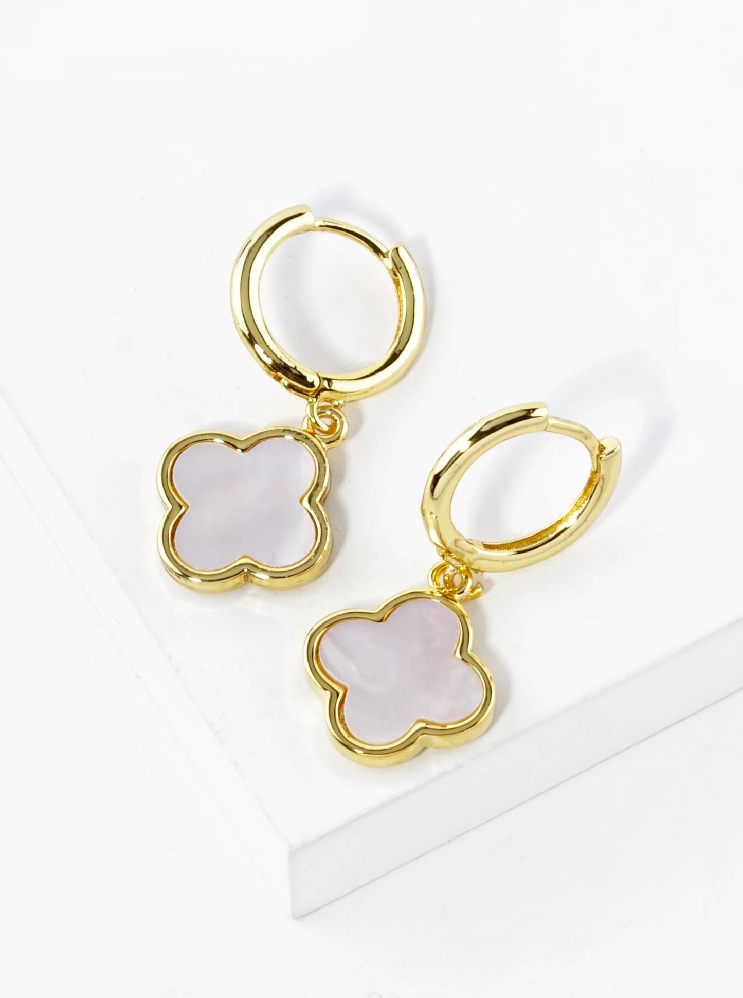 18K Gold Dipped 11mm Quatrefoil Drop 10mm Huggie Hoop Earrings