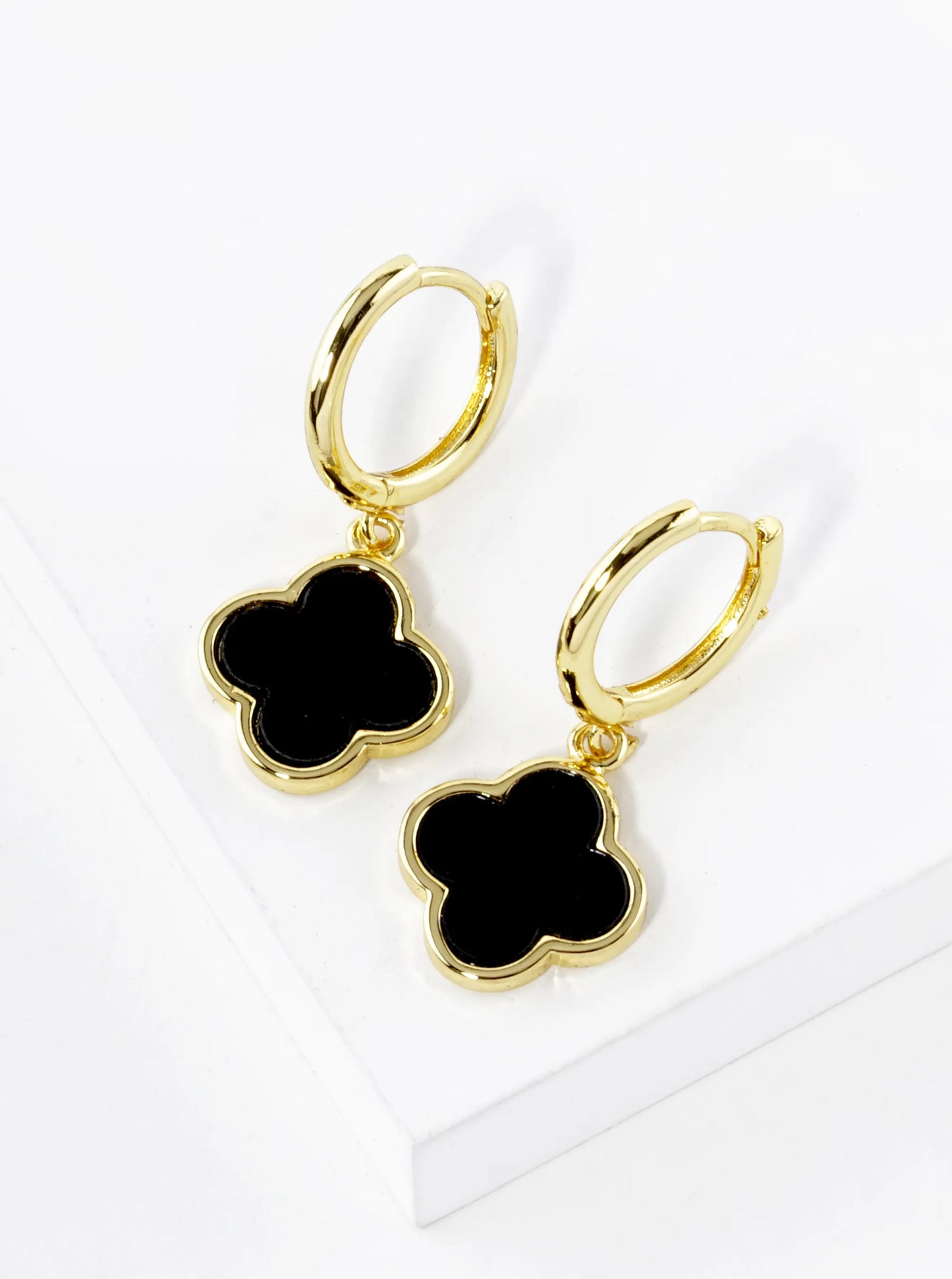 18K Gold Dipped 11mm Quatrefoil Drop 10mm Huggie Hoop Earrings