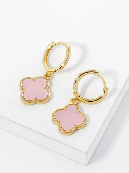 18K Gold Dipped 11mm Quatrefoil Drop 10mm Huggie Hoop Earrings