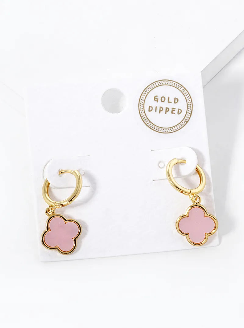 18K Gold Dipped 11mm Quatrefoil Drop 10mm Huggie Hoop Earrings