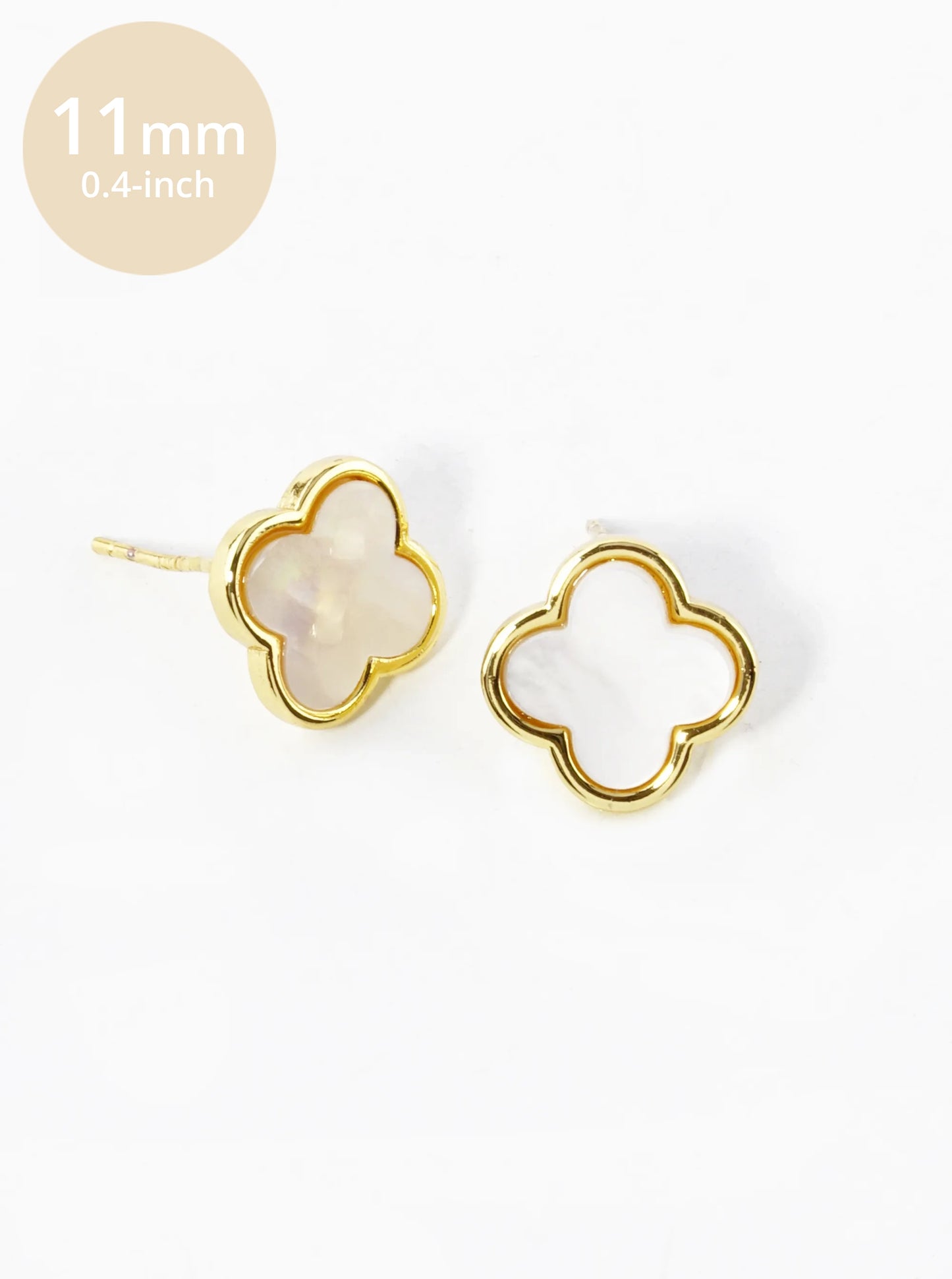 18K Gold Dipped 11mm Semi-Precious Quatrefoil 925 Sterling Sliver Post Stud Earrings