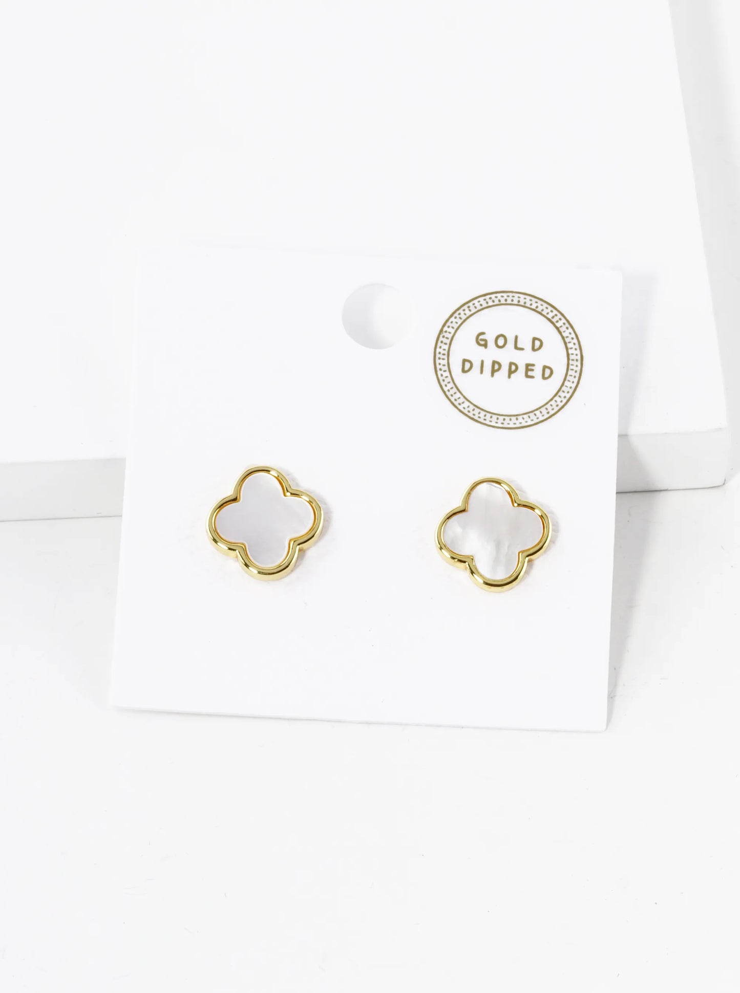 18K Gold Dipped 11mm Semi-Precious Quatrefoil 925 Sterling Sliver Post Stud Earrings