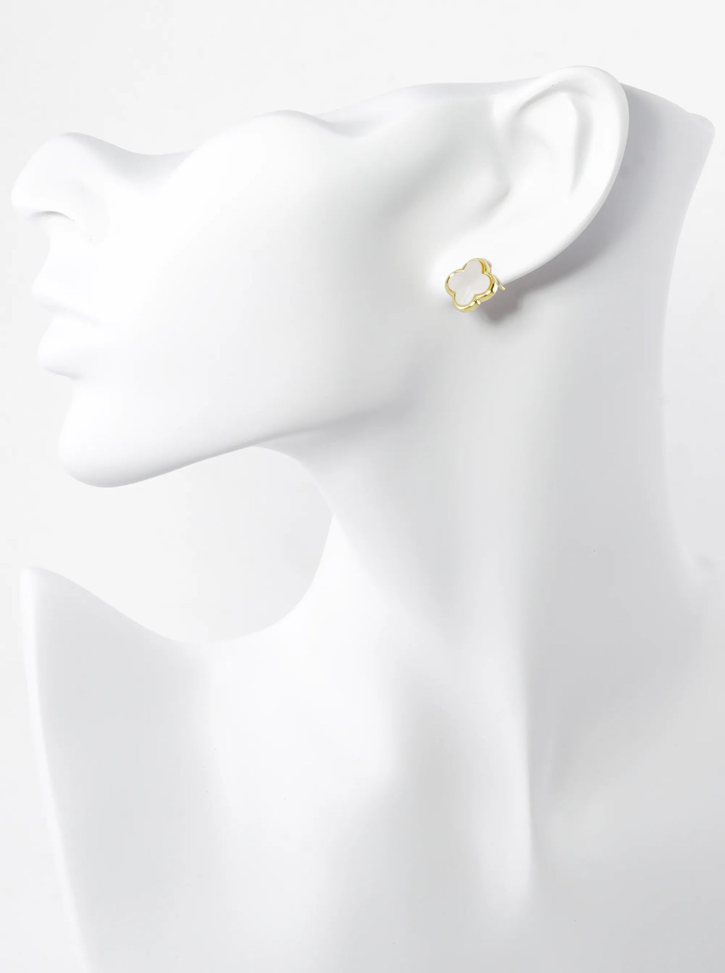 18K Gold Dipped 11mm Semi-Precious Quatrefoil 925 Sterling Sliver Post Stud Earrings