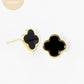 18K Gold Dipped 11mm Semi-Precious Quatrefoil 925 Sterling Sliver Post Stud Earrings