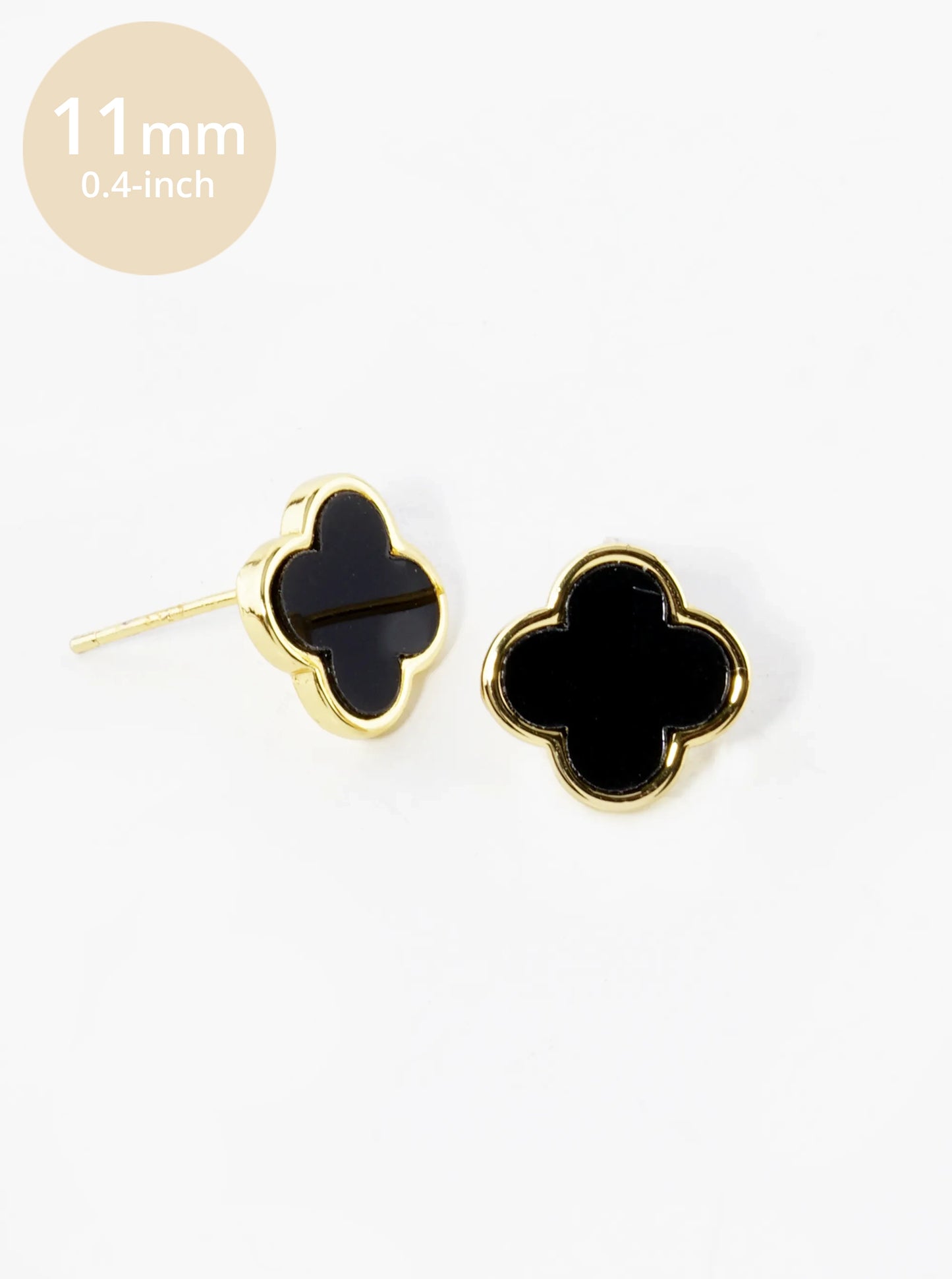 18K Gold Dipped 11mm Semi-Precious Quatrefoil 925 Sterling Sliver Post Stud Earrings