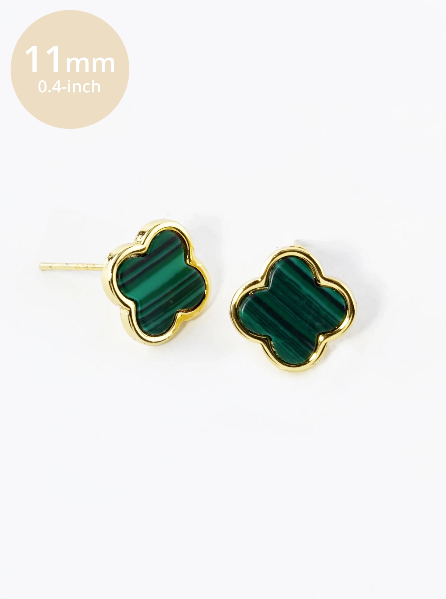 18K Gold Dipped 11mm Semi-Precious Quatrefoil 925 Sterling Sliver Post Stud Earrings